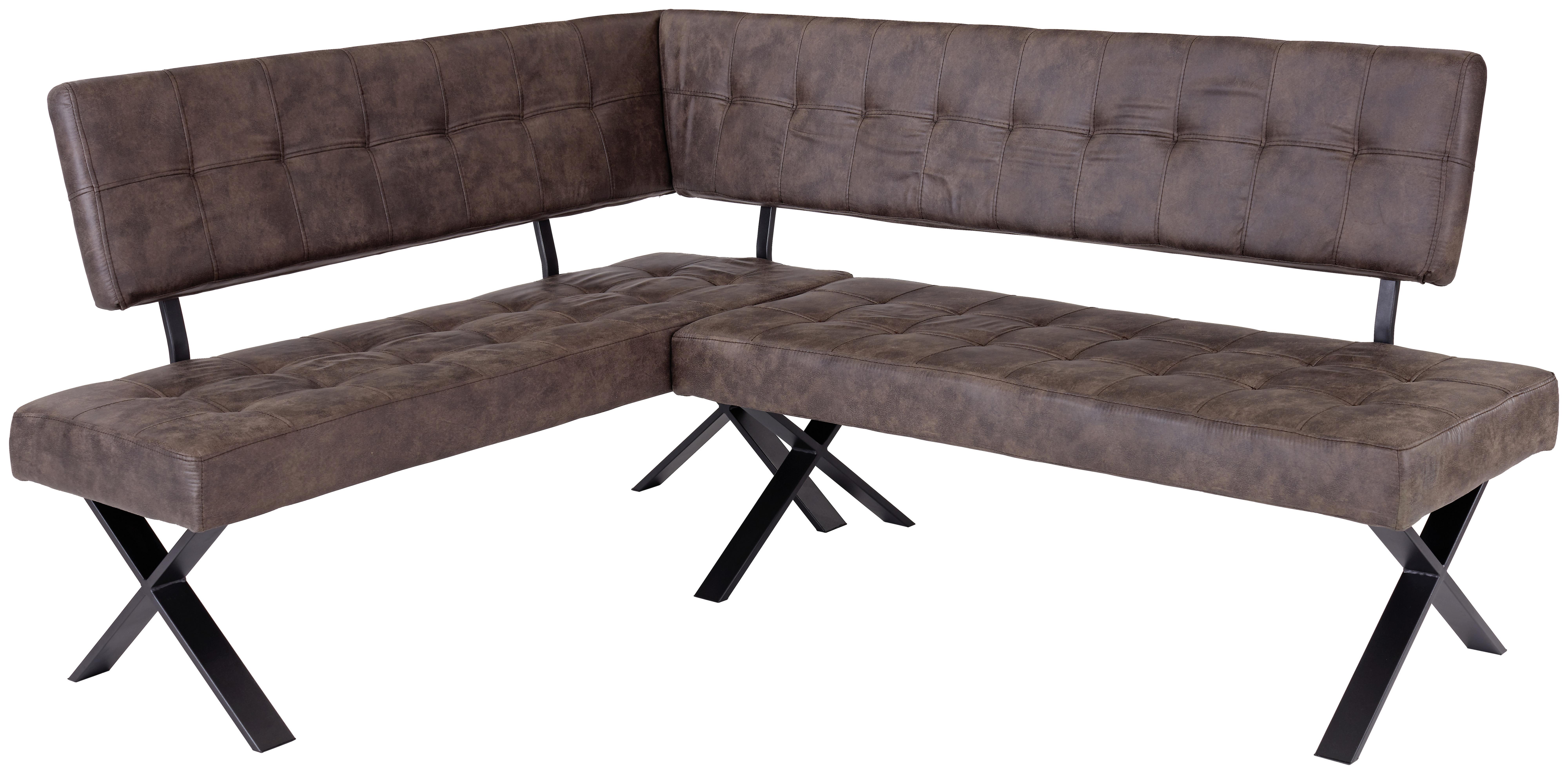 Eckbank Braun Lederlook Vintage Donna Re 150x200 cm - Anthrazit/Braun, MODERN, Textil/Metall (150/200cm)