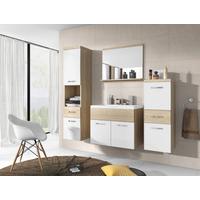 Badmöbel-Set 5-tlg. Alba B: 140 cm Sonoma Eiche/Weiß - Eichefarben/Weiß Hochglanz, LIFESTYLE, Holzwerkstoff (120cm) - P & B