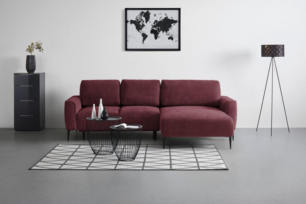 Rohová sedačka CUSTOM, pravá, bordová žinylka - bordeaux/černá, Moderní, kov/textil (255/164cm) - Mömax