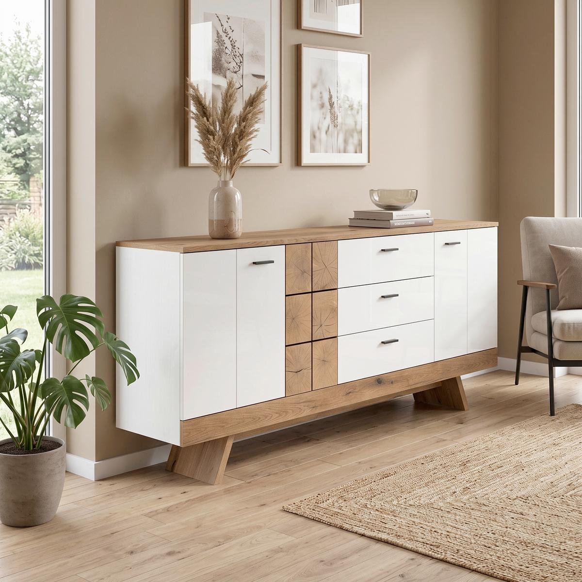 Komód Oreta - tölgyfa színű/fehér, Modern, faalapú anyag (184/78,4/40cm)