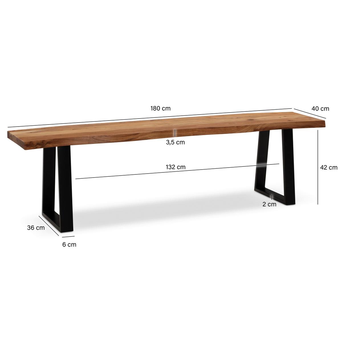 Sitzbank Wl7.292 - Schwarz/Akaziefarben, MODERN, Holz (180/45,5/40cm) - MID.YOU