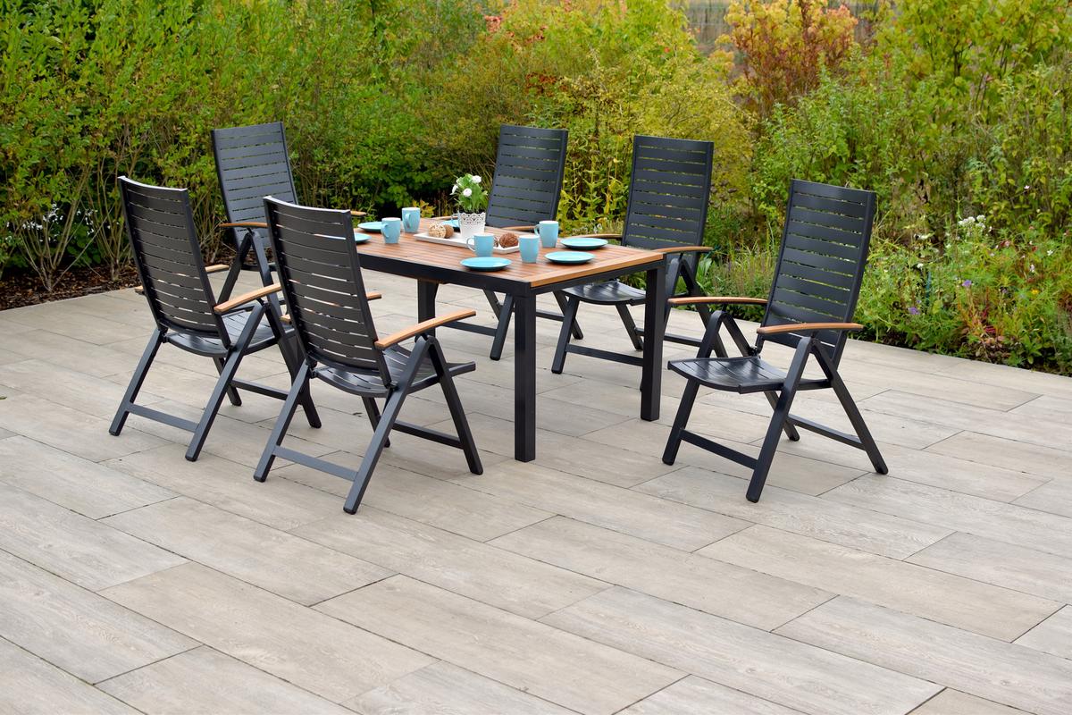 Gartenset Astros - Graphitfarben/Naturfarben, MODERN, Holz/Metall - Gardenson