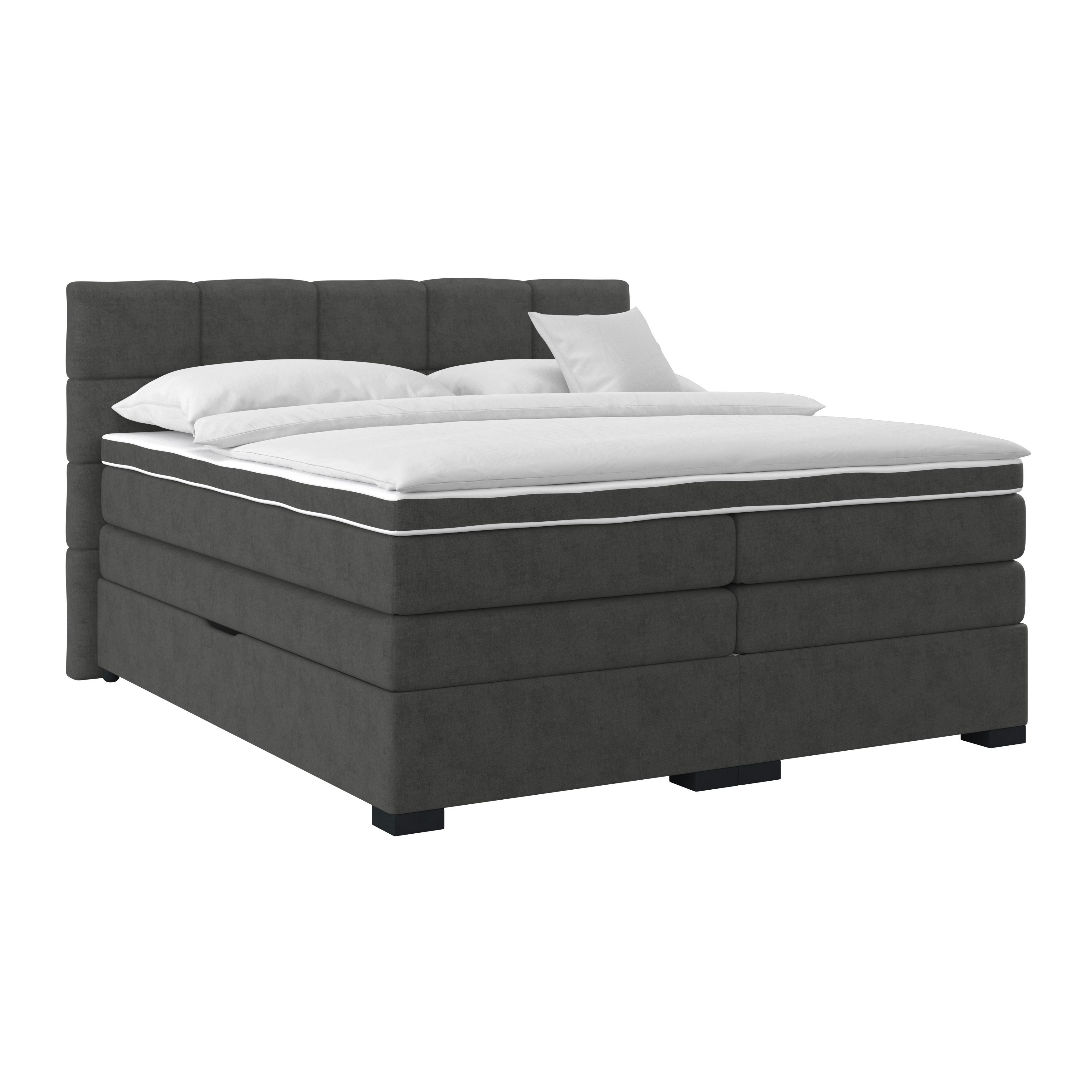 Boxspringbett Mit Topper 180x200 April - Graubraun/Schwarz, MODERN, Textil (180/200cm)