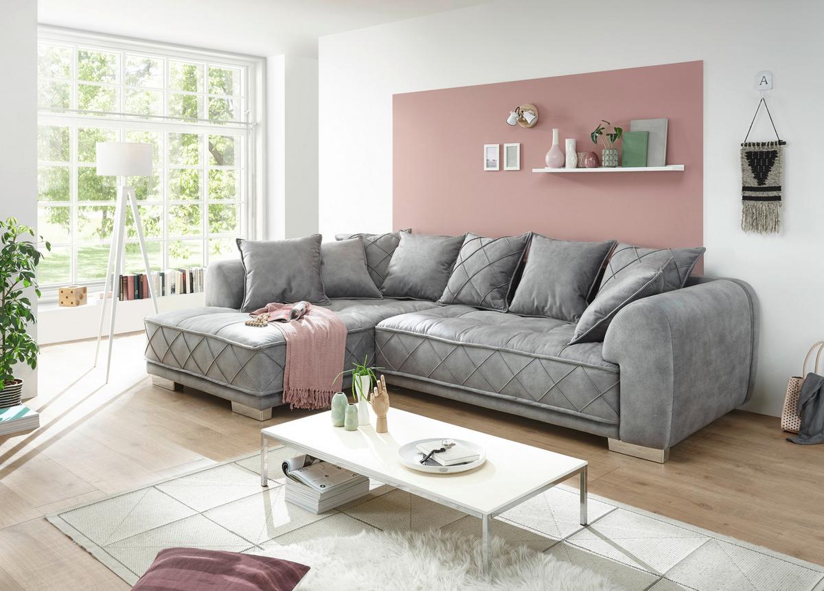 Rohová sedačka SENTINA, oboustranná, šedý velur - šedá/barvy stříbra, Basics, textil/plast (319/194cm) - MID.YOU