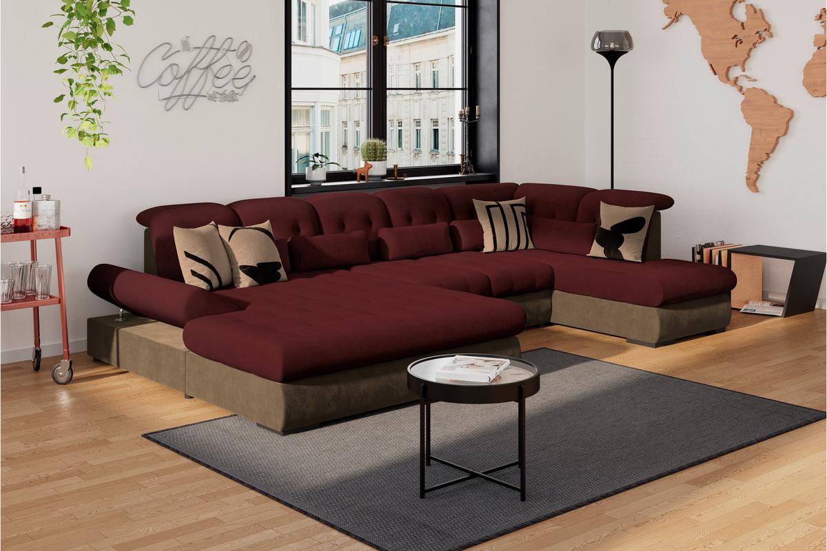 Wohnlandschaft Madera Rubinrot, S: 358x212 Cm - Hellbraun/Rot, KONVENTIONELL, Kunststoff/Textil (190/358/212cm)