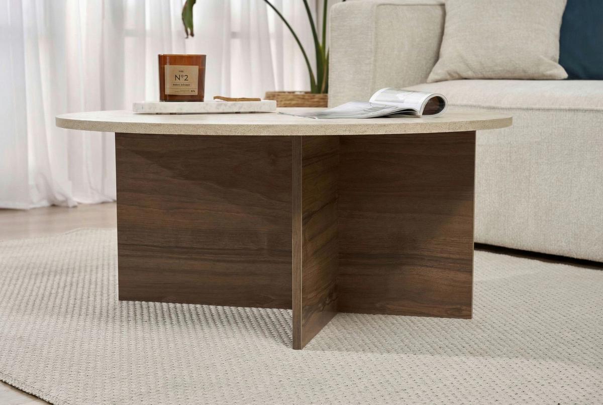 Couchtisch Soleil Creme/Walnussfarben L: 90cm - Walnussfarben/Creme, Design, Holzwerkstoff (90/90/40cm) - MID.YOU