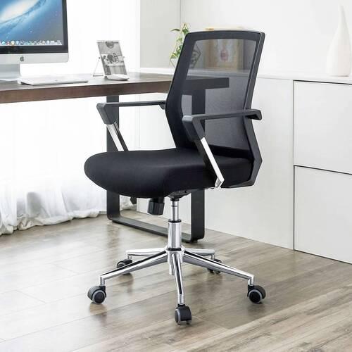Bürostuhl mit Netzbespannung Schwarz, Bis 150 Kg - Chromfarben/Schwarz, Basics, Kunststoff/Textil (61/102/55cm) - Boxxx