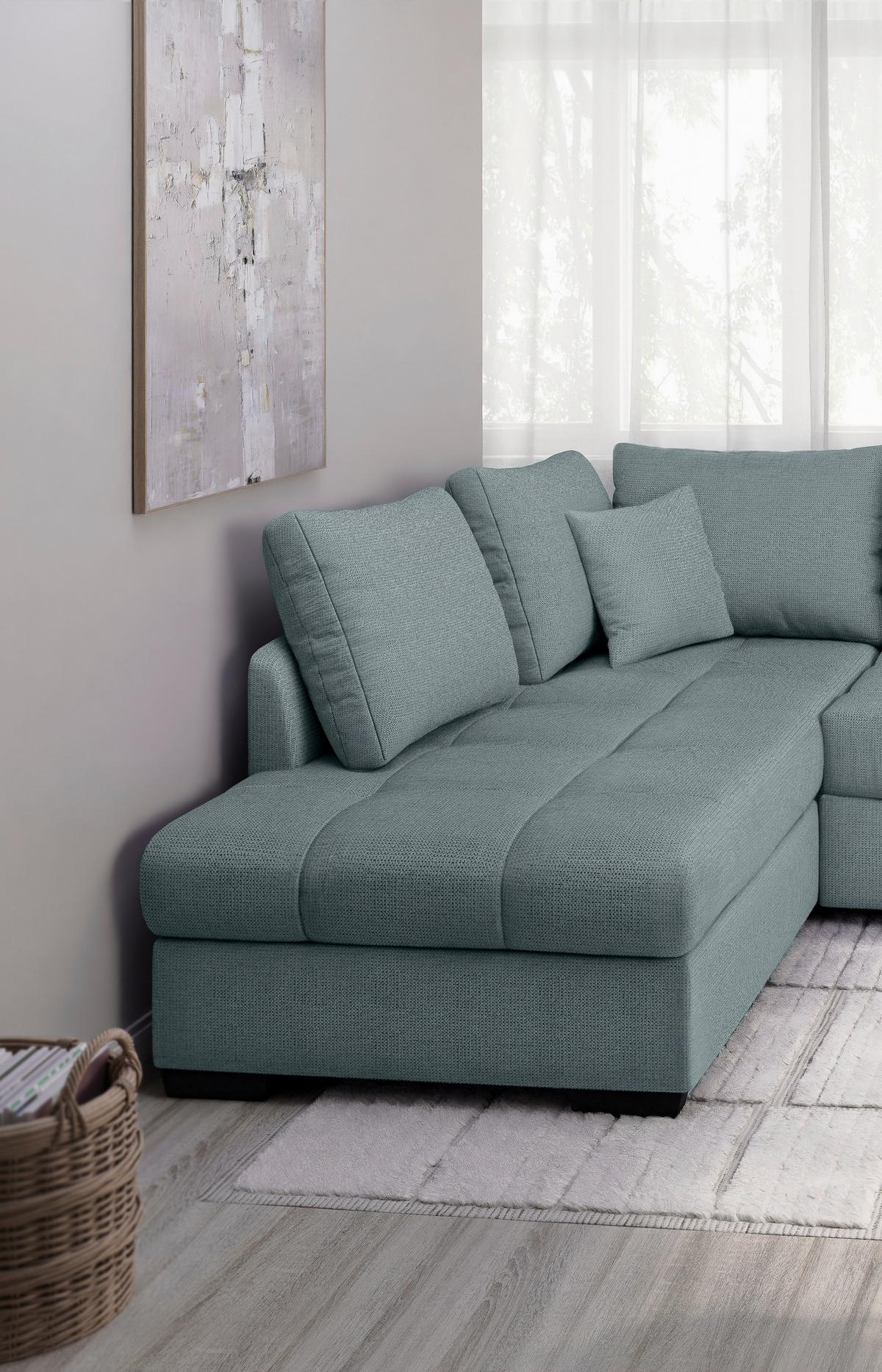 Eckschlafsofa Alvito Mintgrün S: 202x298 Cm - Schwarz/Mintgrün, MODERN, Textil (202/298cm) - MID.YOU