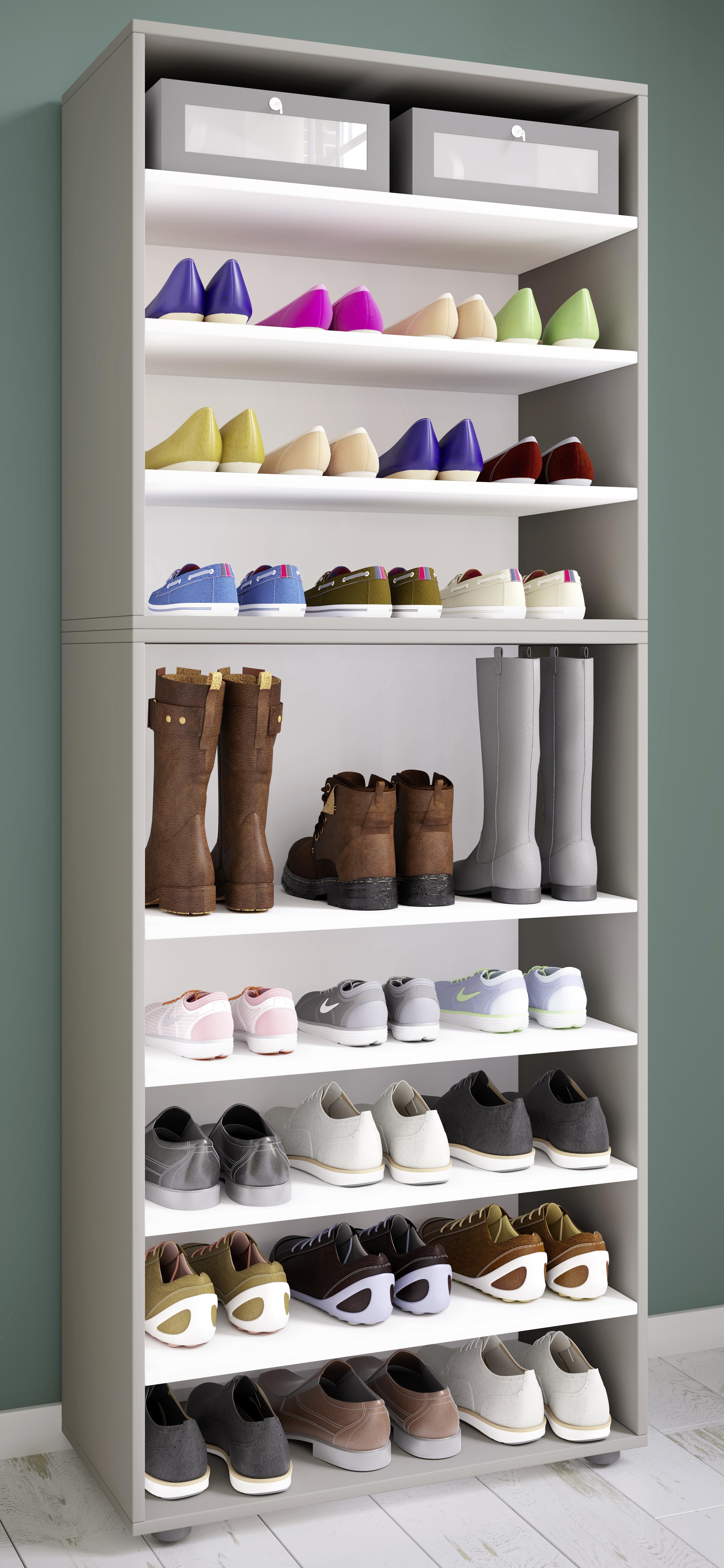 Schuhregal Lona XXL 9 Ablagen Grau H: 183 cm - Schwarz/Grau, KONVENTIONELL, Holzwerkstoff (70/183/37cm) - MID.YOU