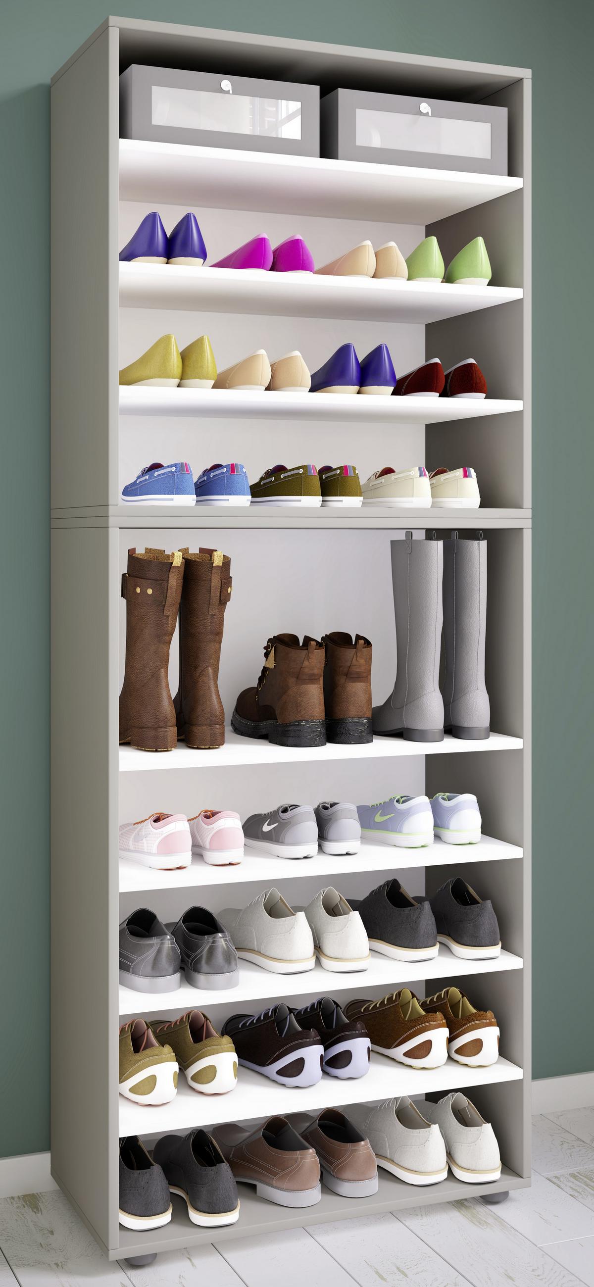 Schuhregal Lona Xxl 9 Ablagen Grau H: 183 Cm - Schwarz/Grau, KONVENTIONELL, Holzwerkstoff (70/183/37cm) - MID.YOU