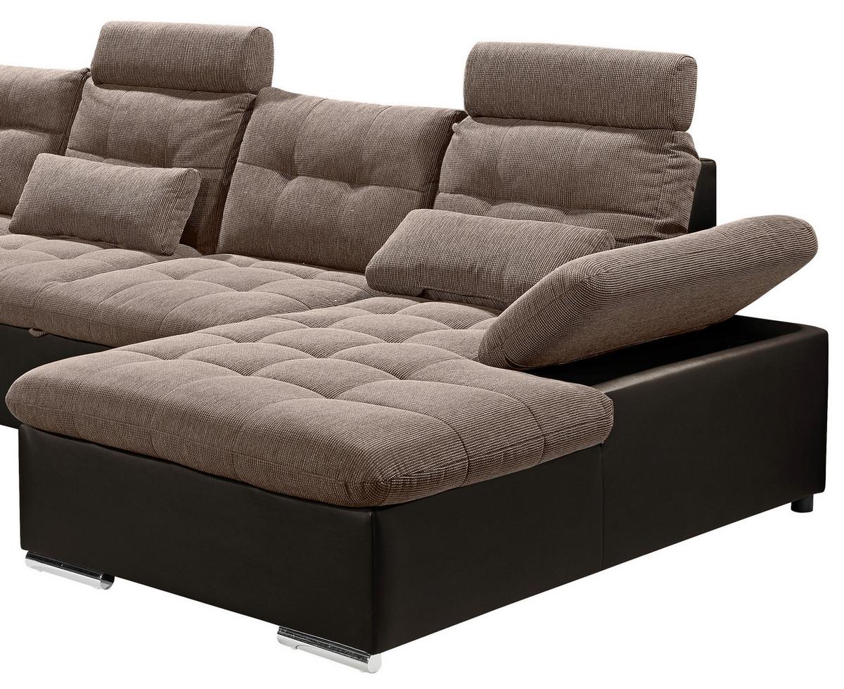 Wohnlandschaft Jakarta U mit Schlaffunktion Braun - Hellbraun/Dunkelbraun, MODERN, Holzwerkstoff/Textil (218/324/170cm) - MID.YOU