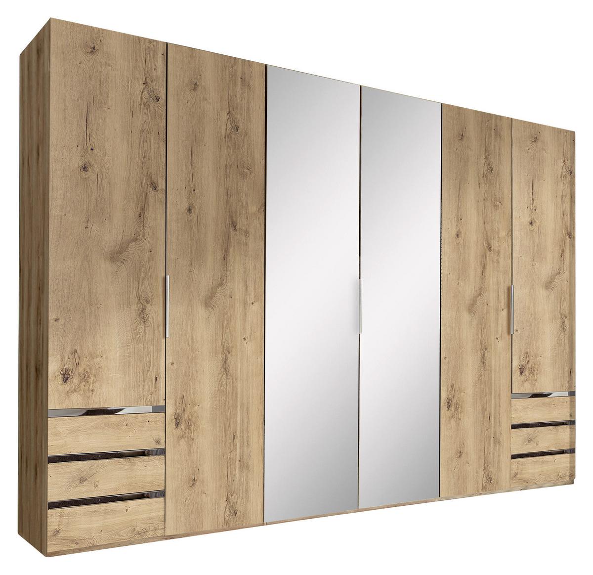 Drehtürenschrank Mit Spiegel 300cm Level 36a, Eichendekor - Plankeneiche/Eichefarben, MODERN, Glas/Holzwerkstoff (300/216/58cm) - MID.YOU