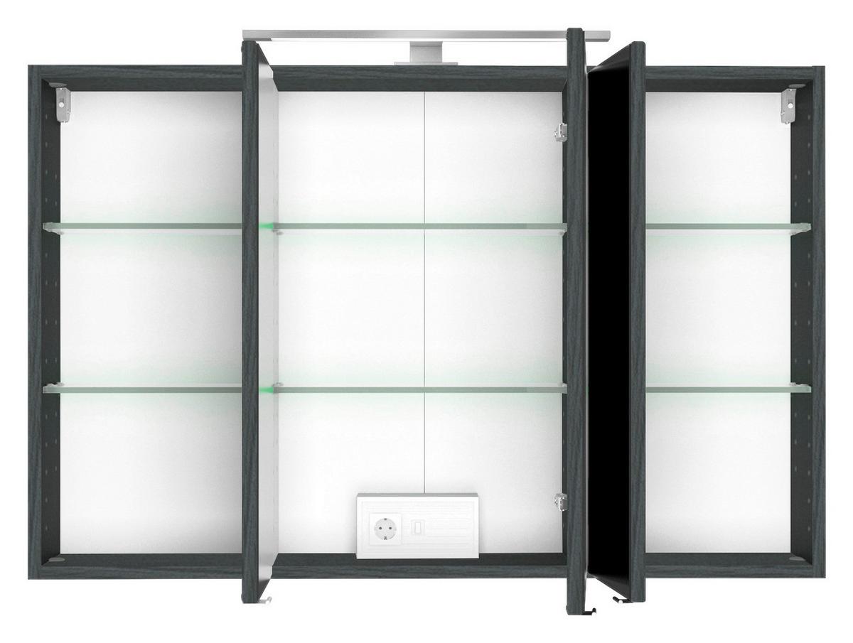 Spiegelschrank Arezzo Mit Led 3-Türig Bxhxt: 100x64x20 Cm - Graphitfarben, Basics, Glas/Holzwerkstoff (100/64/20cm) - Held