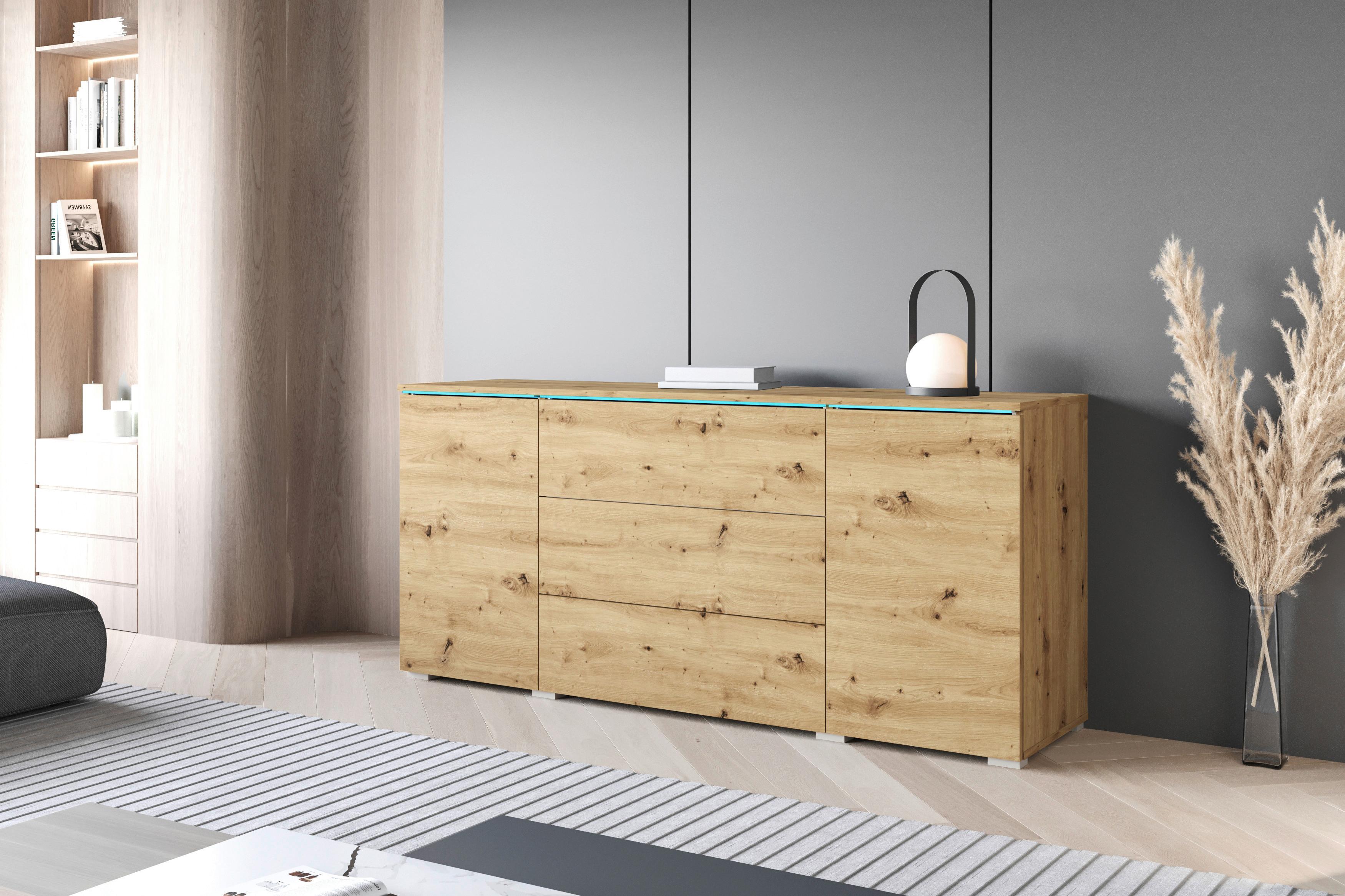 Sideboard Vera 150 Eiche Artisan - Eiche Artisan/Grau, Basics, Holzwerkstoff (150/67,9/39,5cm) - P & B