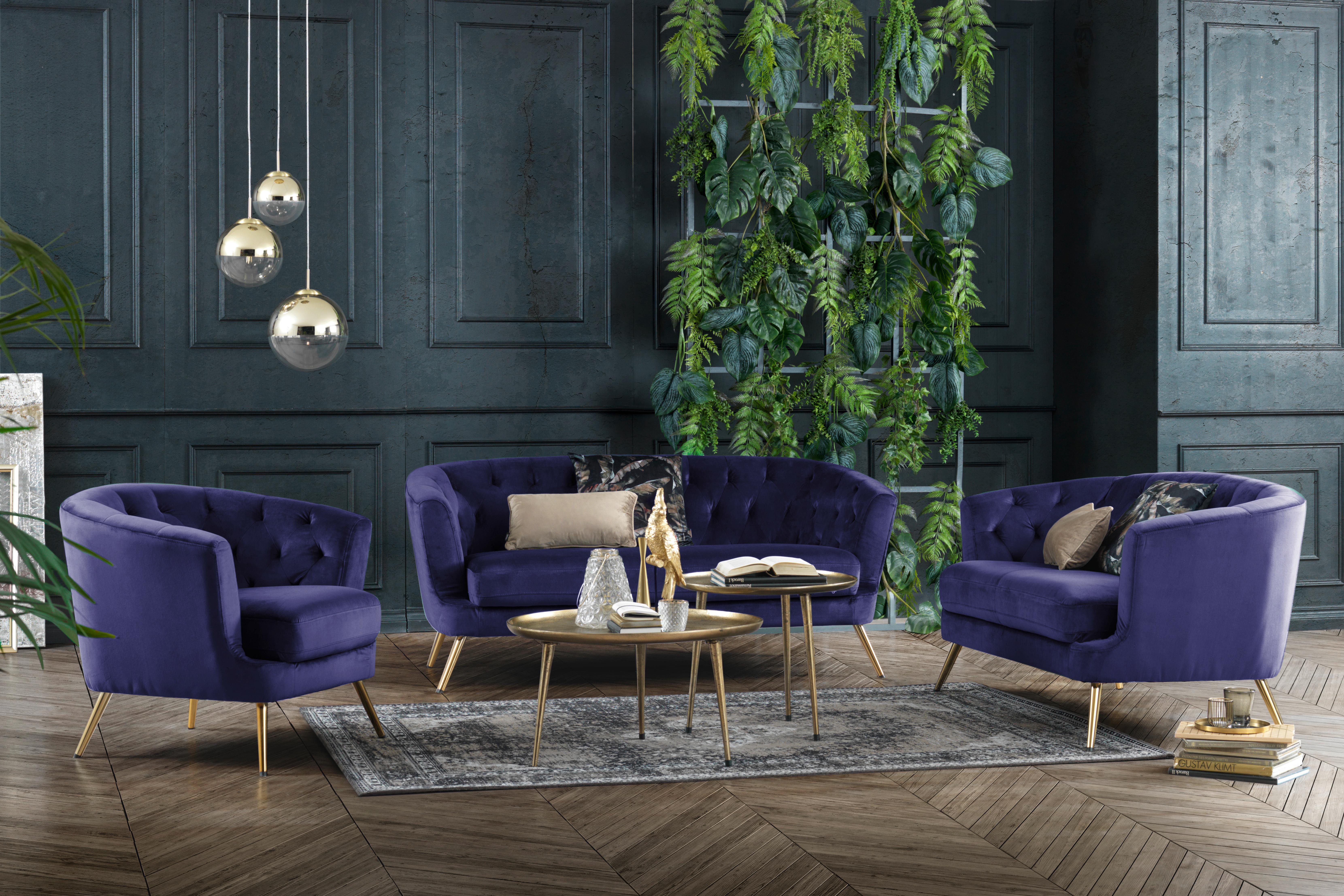 Polstersessel Mit Armlehnen Lita Samtbezug Blau - Blau/Goldfarben, MODERN, Textil/Metall (89/78/83cm) - Ti'me