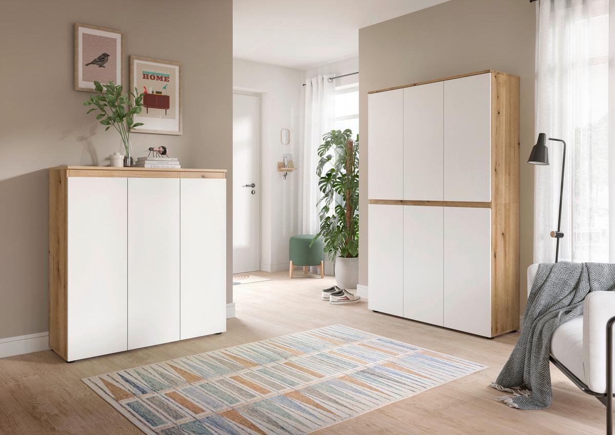 Garderobenschrank Scarpa Eiche Dekor, Weiß B: 175 cm - Eichefarben/Schwarz, Design, Holzwerkstoff (235/175/37cm) - Livetastic