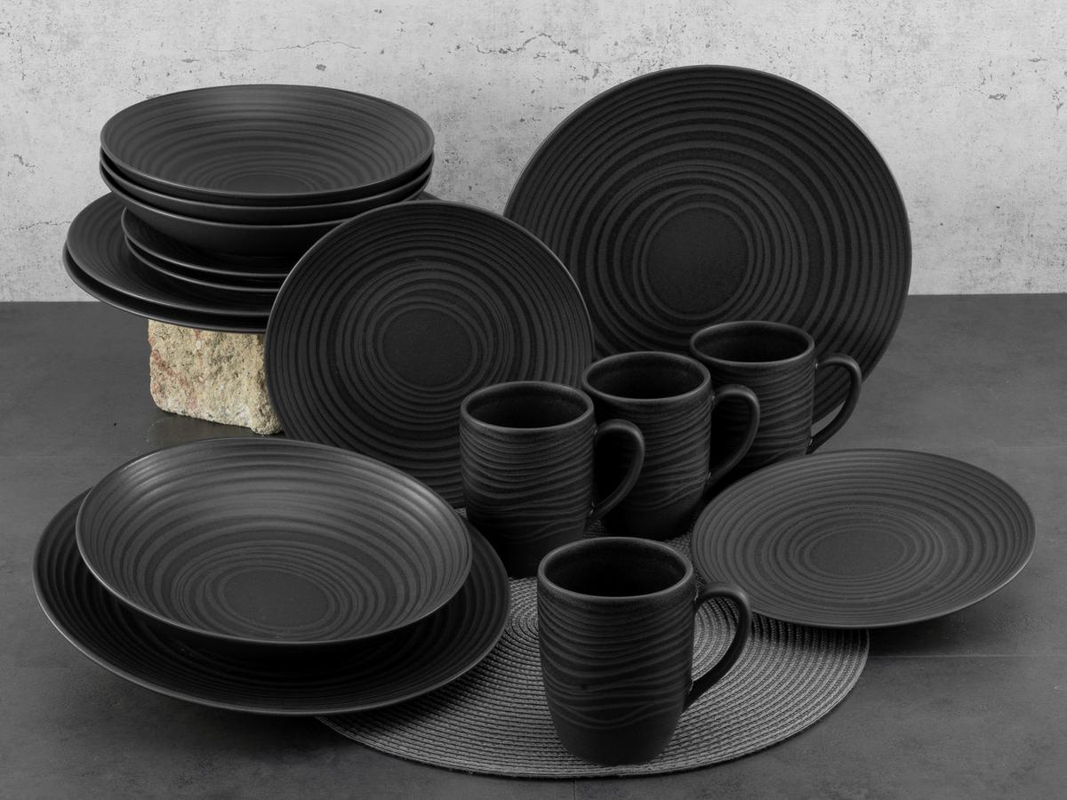 Kombiservice Lava Stone Keramik 4Personen Geschirr Set - Schwarz, Basics, Keramik - Creatable
