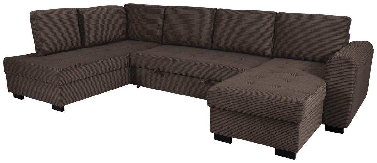 Souprava U MALTE, levá, šedohnědý manšestr - černá/šedavě hnědá, Moderní, textil/plast (178/305/155cm) - Based