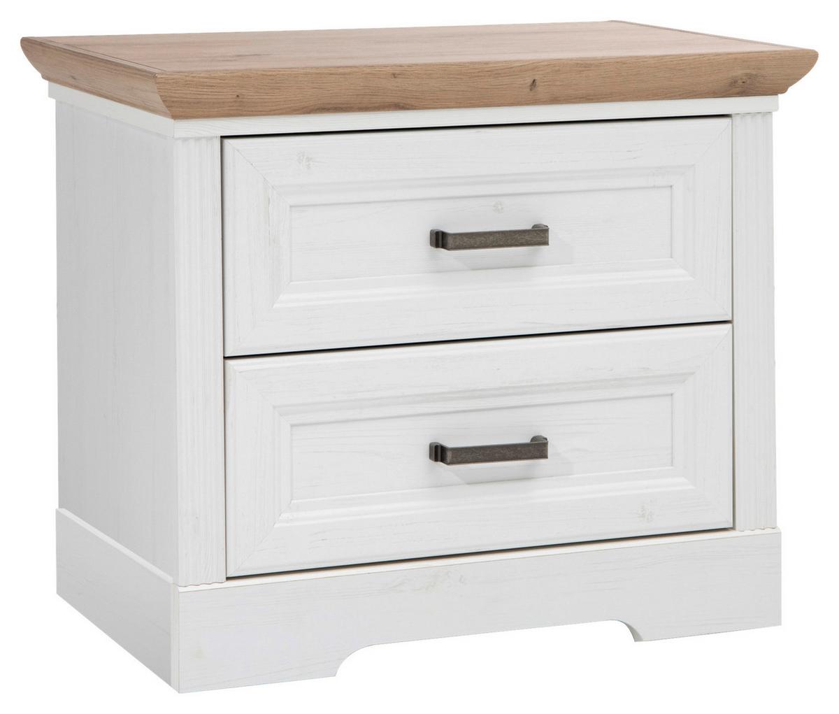 Nachtkästchen Weiß/Eiche H: 54 cm Jasmin II - Schwarz/Weiß, LIFESTYLE, Holzwerkstoff (64cm)