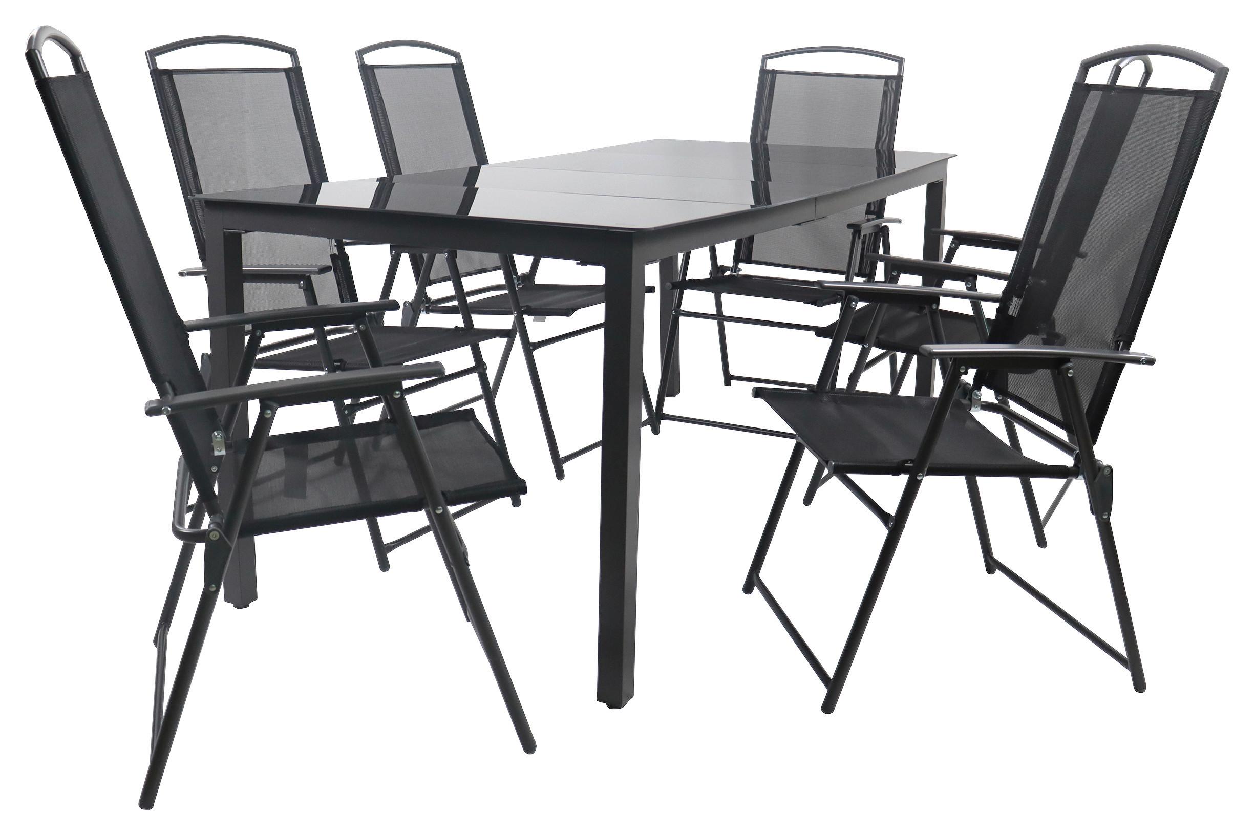 Gartentischgruppe 7-Tlg. Vcm aus Aluminium - Anthrazit/Schwarz, Basics, Glas/Textil - Gardenson