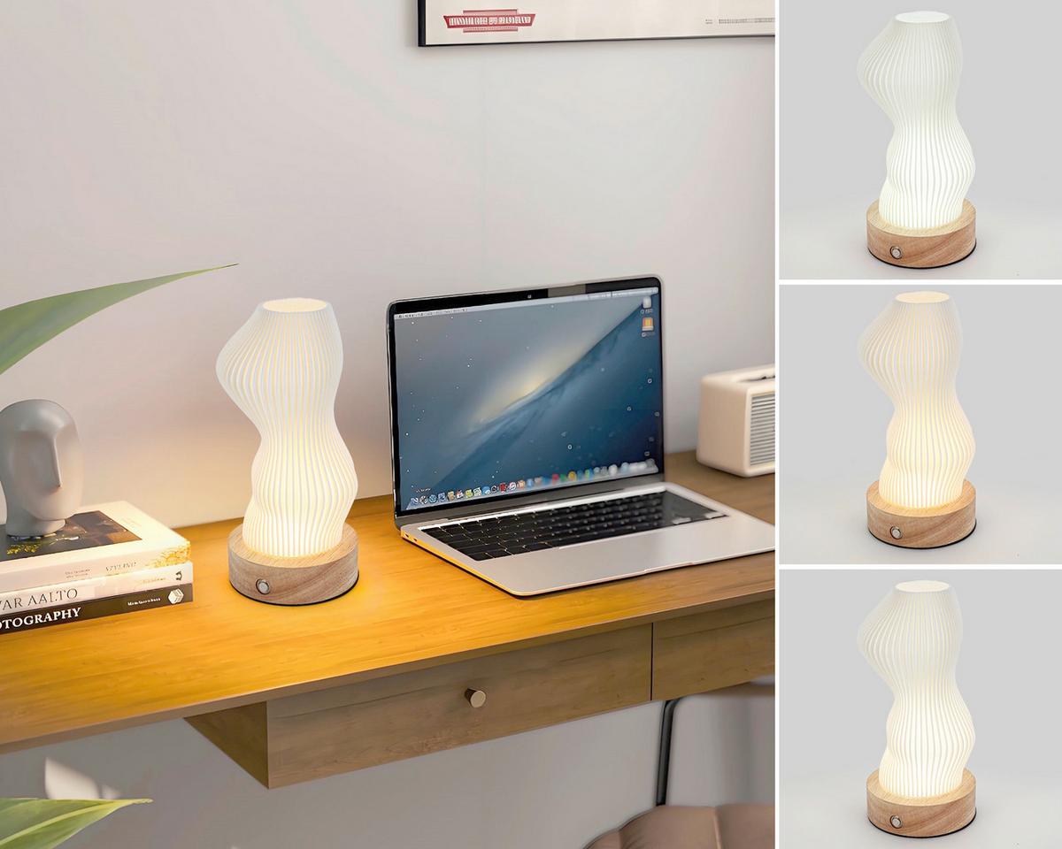 NABÍJATEĽNÁ STOLNÁ LAMPA GIRTL - biela/prírodná farba, Modern, kov/drevo (14cm) - Mömax