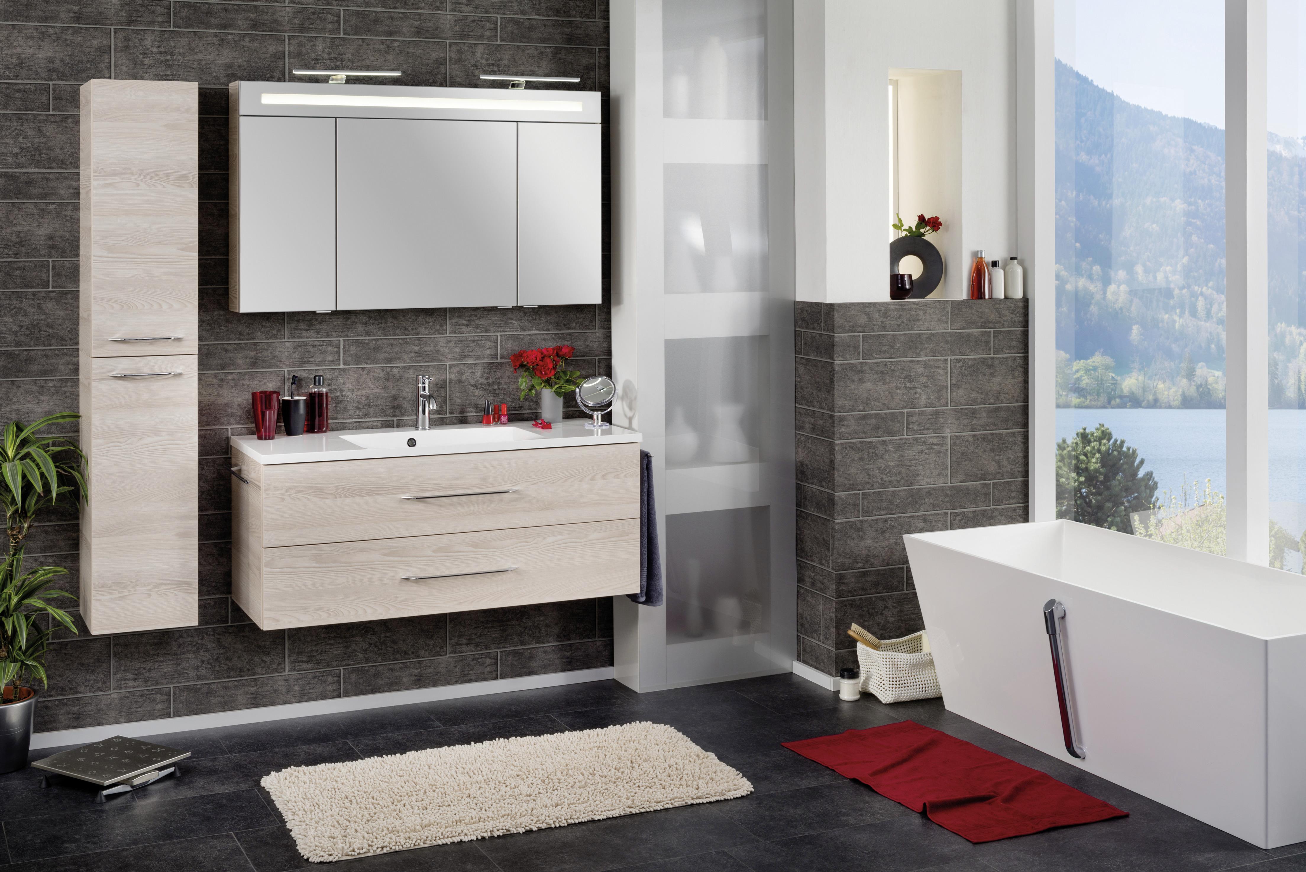 Waschbecken mit Unterschrank Clever B: 120 cm Eschefarben - Eschefarben/Weiß, MODERN, Holzwerkstoff/Kunststoff (120cm) - MID.YOU