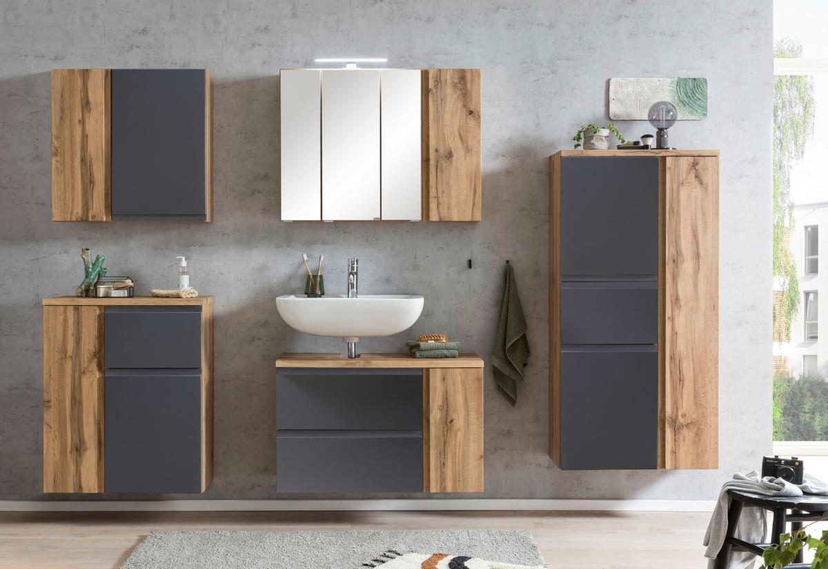 Waschbeckenunterschrank Varese B: 85 Cm Grau/eiche Wotan - Eiche Wotan/Grau, MODERN, Holzwerkstoff (85/56/35cm) - Held