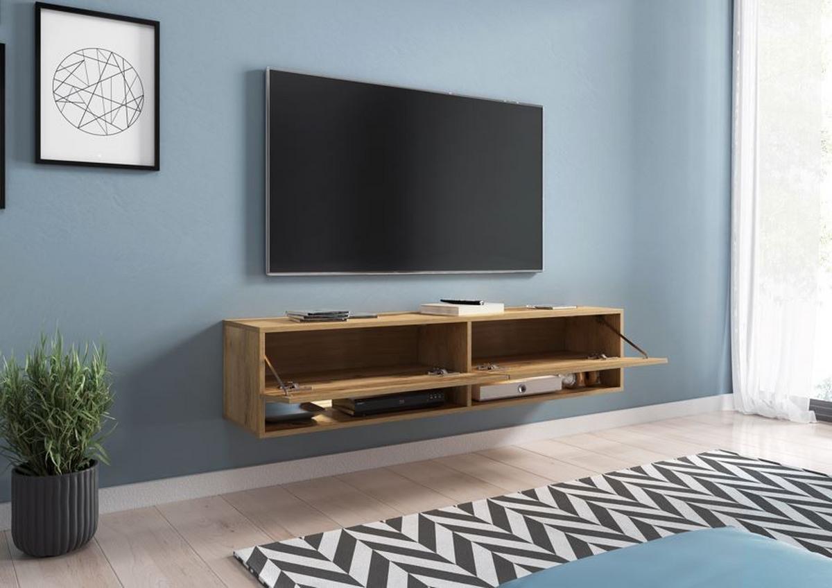 Nízka komoda s LED osvetlením - sivá/dub wotan, Lifestyle, kompozitné drevo/plast (140/30/31cm) - P & B