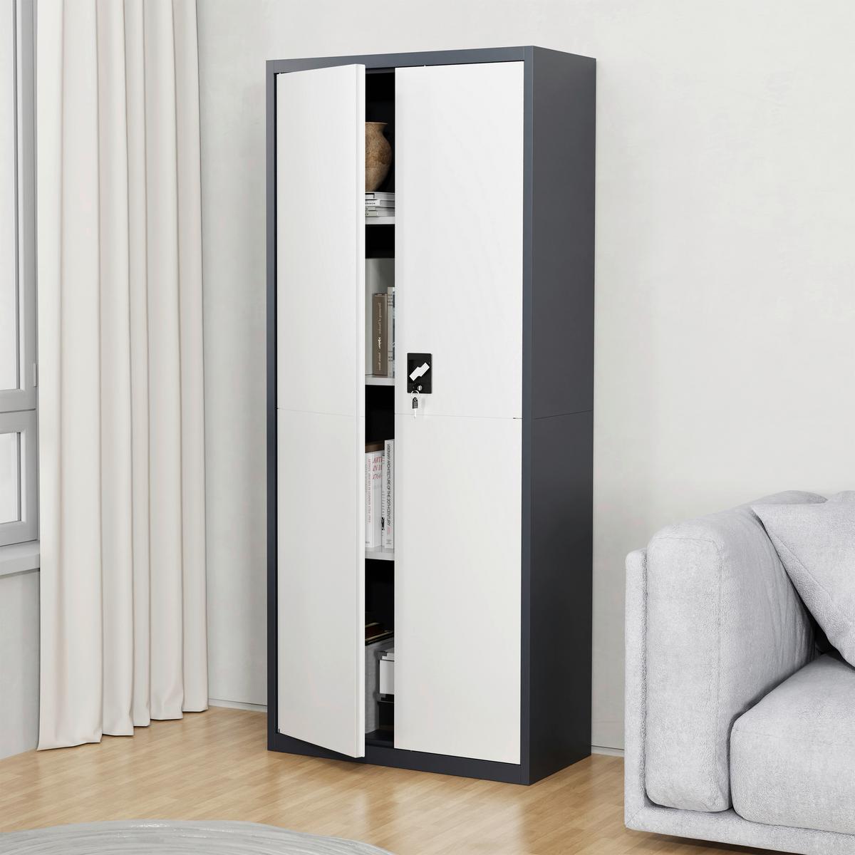 Aktenschrank Malivo Weiß/Anthrazit B: 80cm - Anthrazit/Weiß, KONVENTIONELL, Metall (80/180/40cm) - MID.YOU