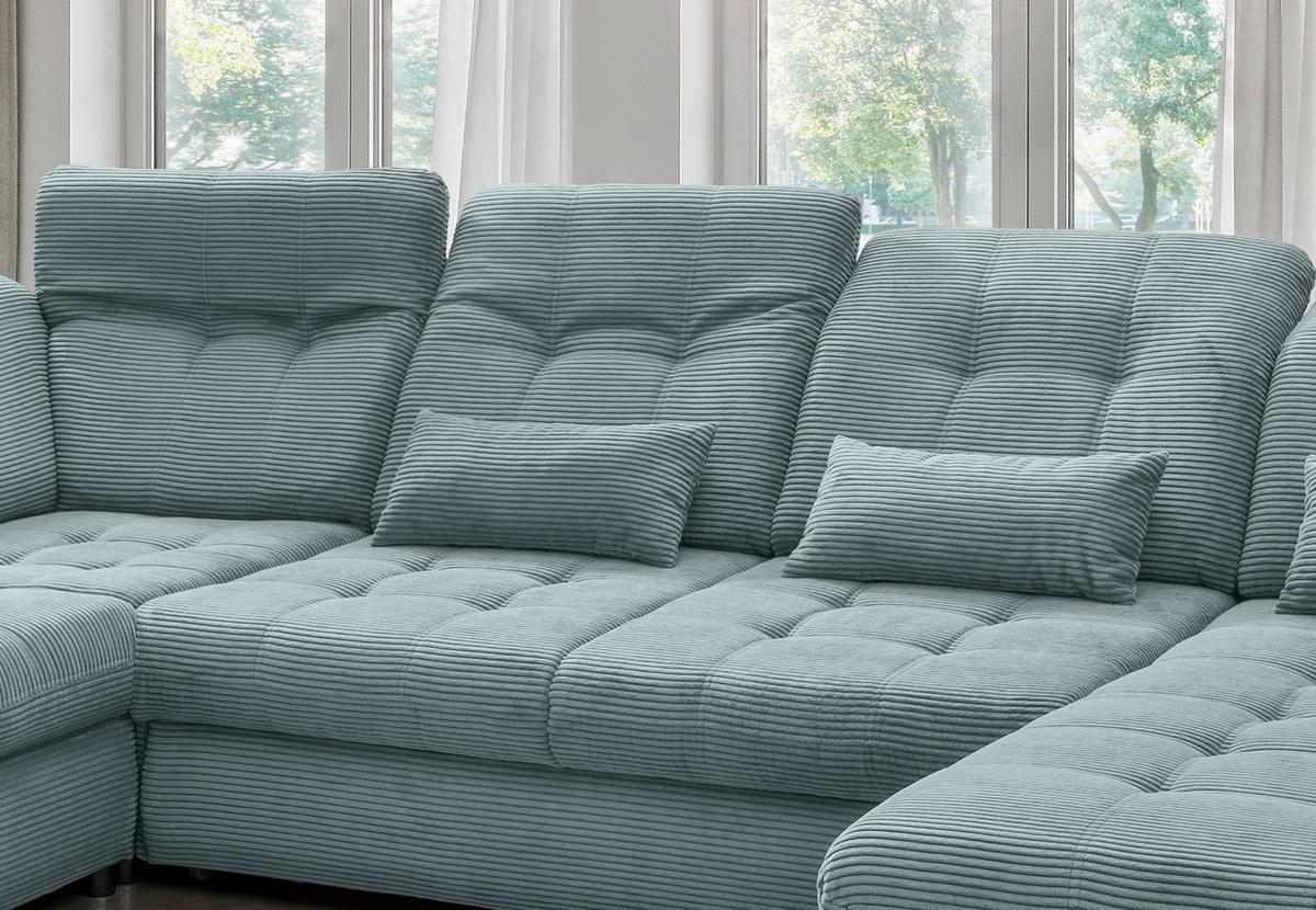 Wohnlandschaft Mit Bettkasten Rigatti Hellblau B: 387 Cm - Schwarz/Hellblau, MODERN, Textil (252/387/184cm) - Livetastic