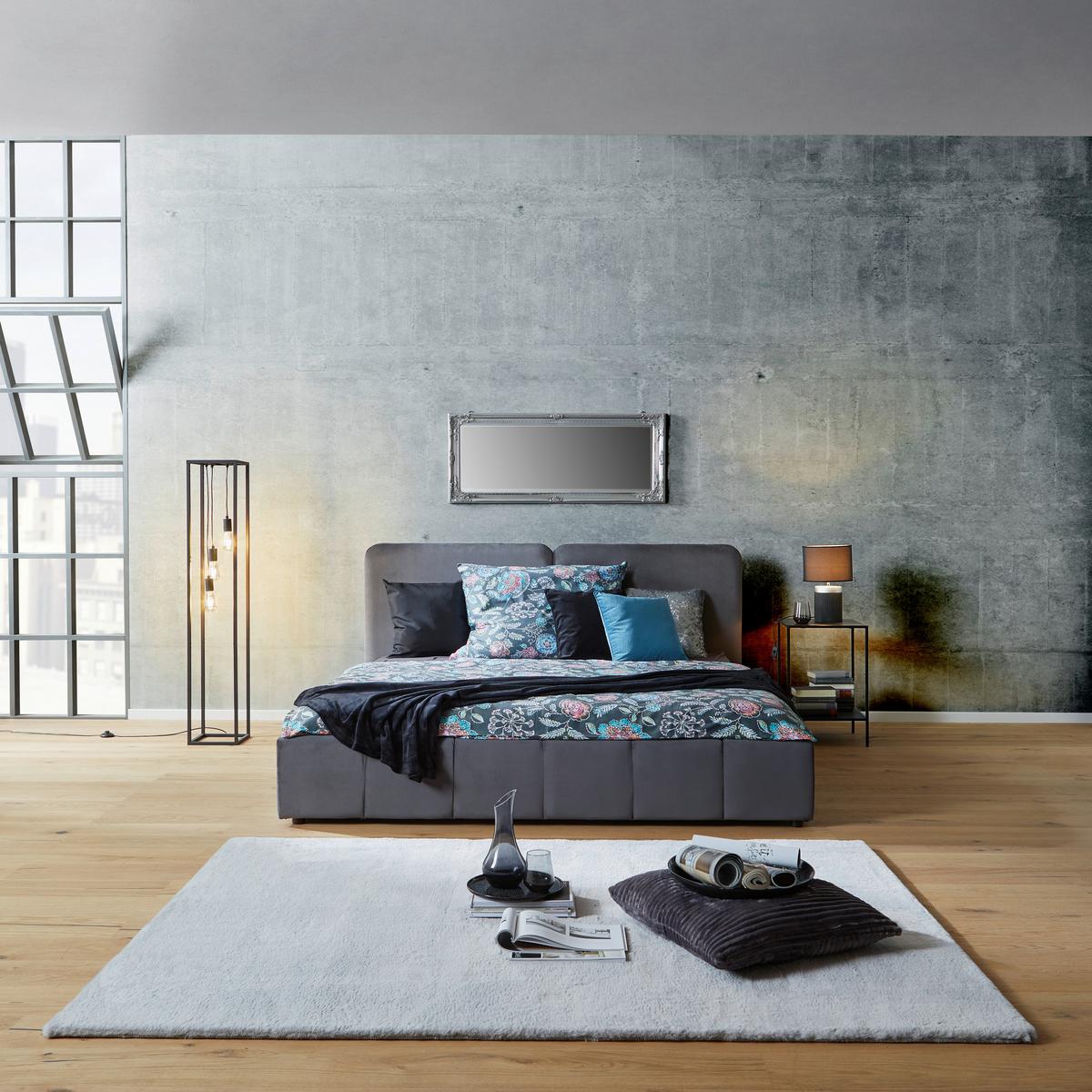 Čalouněná postel DORRY, 180x200, antracit - černá/tmavě šedá, Moderní, kov/dřevo (180/200cm) - Livetastic