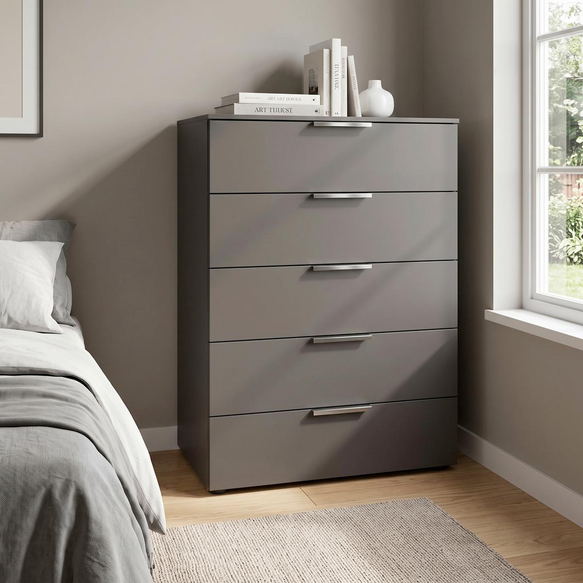 Kommode 80 cm Flipp Graphitfarben - Chromfarben/Graphitfarben, MODERN, Holzwerkstoff (80/100/42cm) - Rauch Möbel