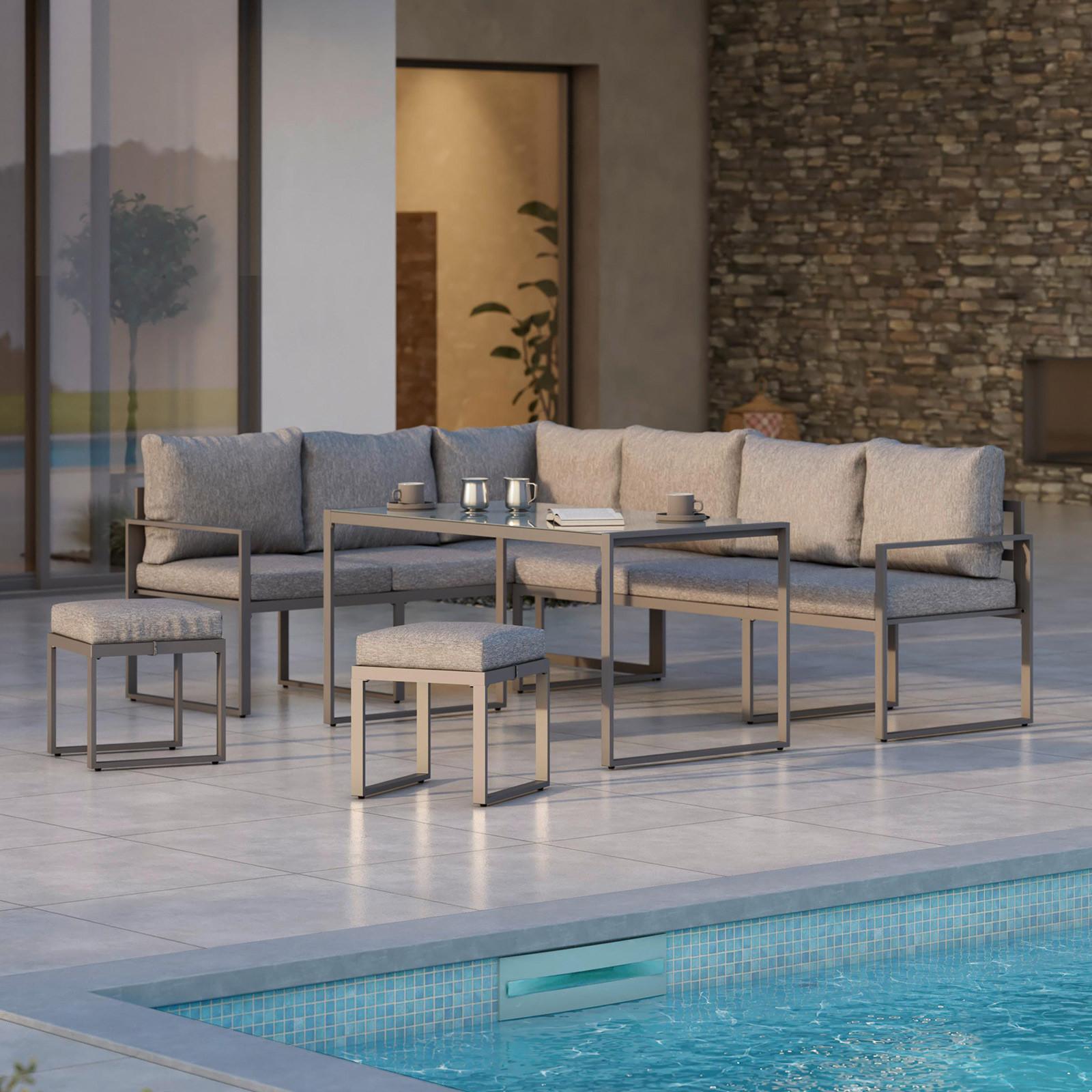 Loungegarnitur 5-tlg. Leon Aus Stahl Mit Kissen - Grau, MODERN, Glas/Metall (176/239cm) - Beldano