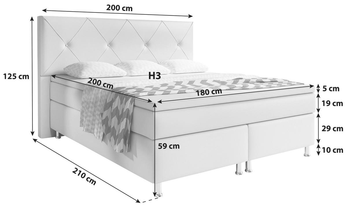 Boxspringbett Mit Topper Lederlook 200x180 Cm Oxford - Silberfarben/Cappuccino, KONVENTIONELL, Leder/Textil (200/125/210cm) - MID.YOU