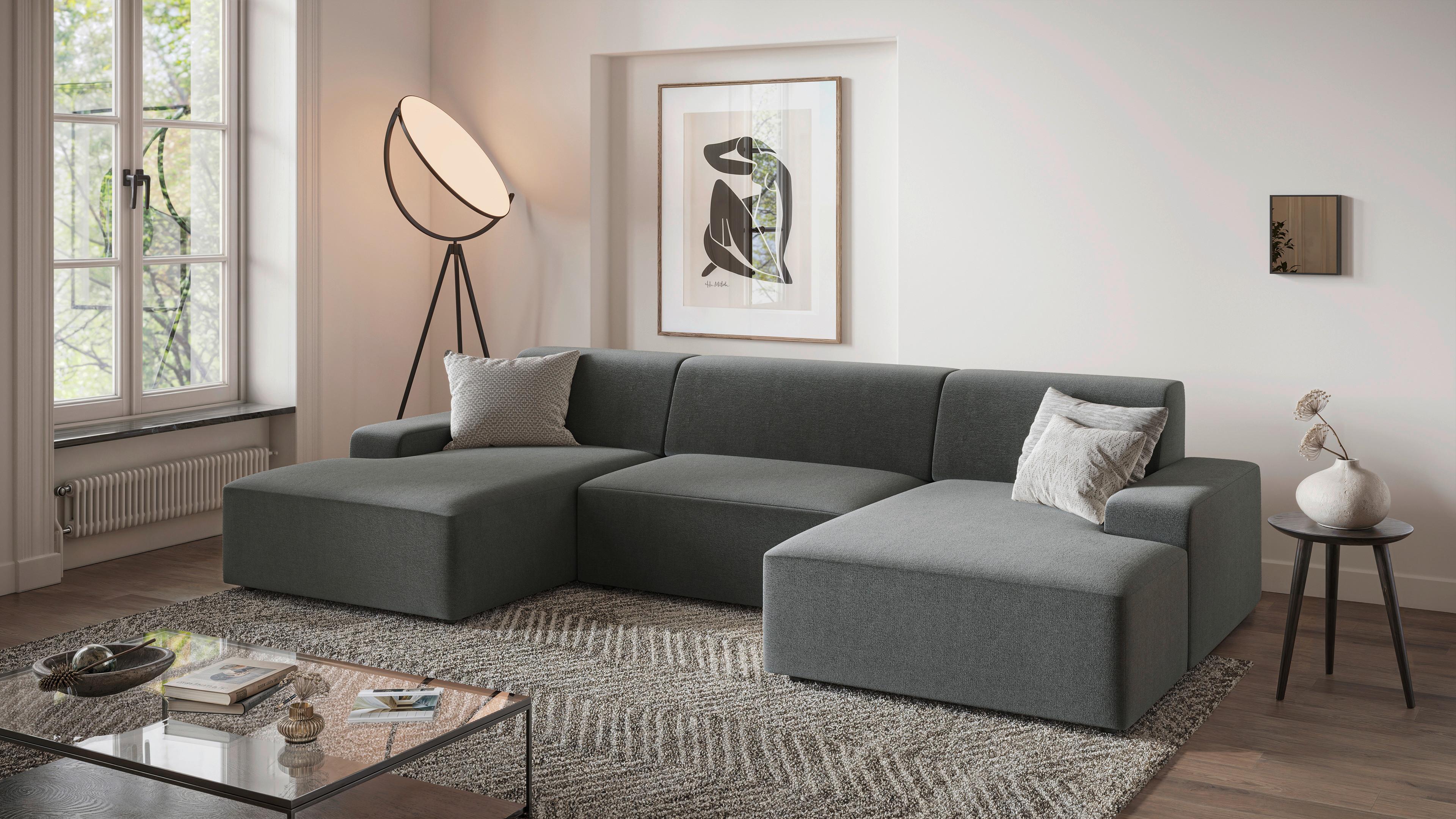 Wohnlandschaft Wien Anthrazit U: 162x329x162 cm - Anthrazit/Schwarz, MODERN, Textil (162/329/162cm) - Trendmanufaktur