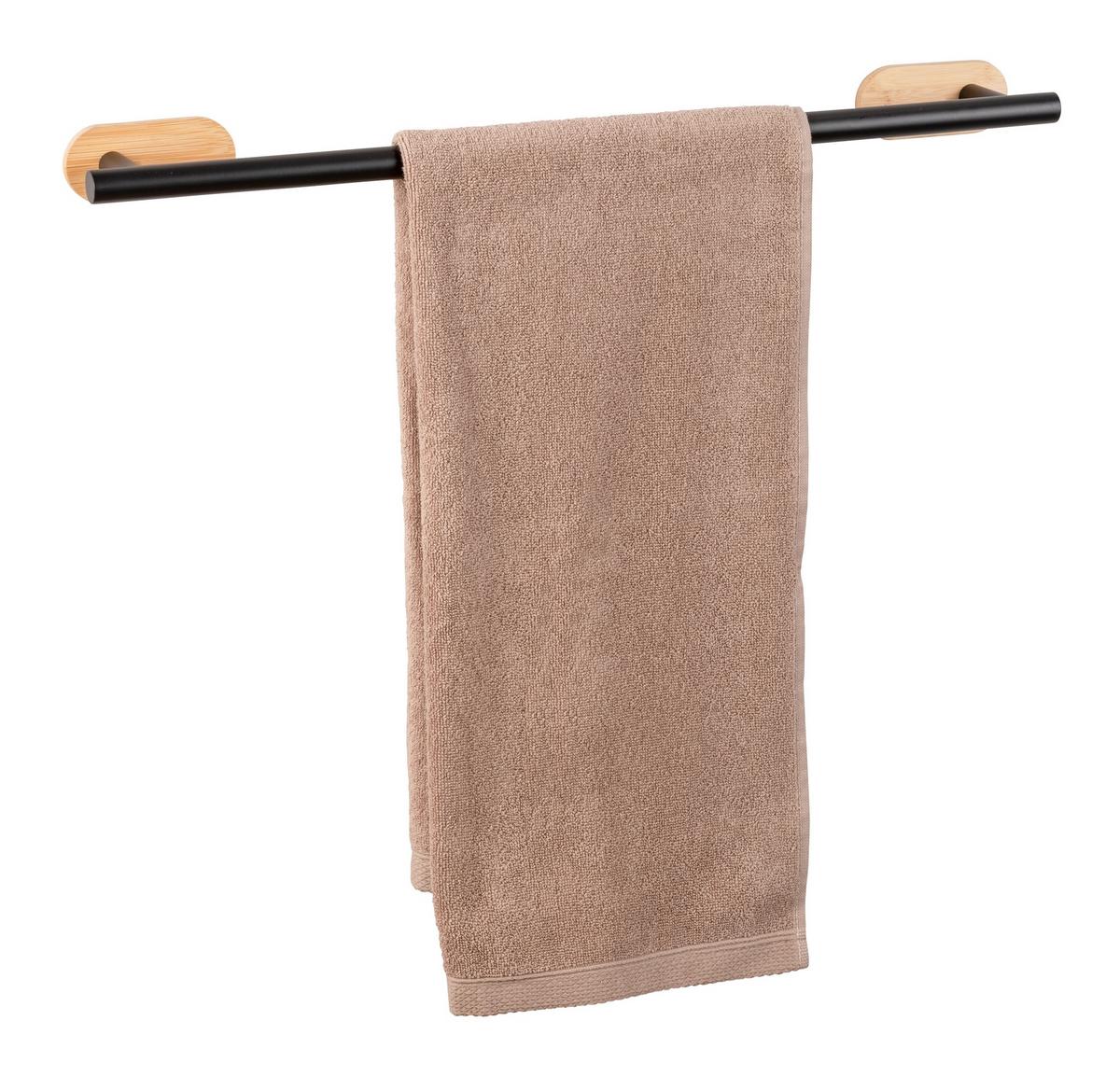 Držák na ručníky TURBO-LOC -SB- - černá/přírodní barvy, Moderní, kov/dřevo (60/4,5/7cm) - Mömax