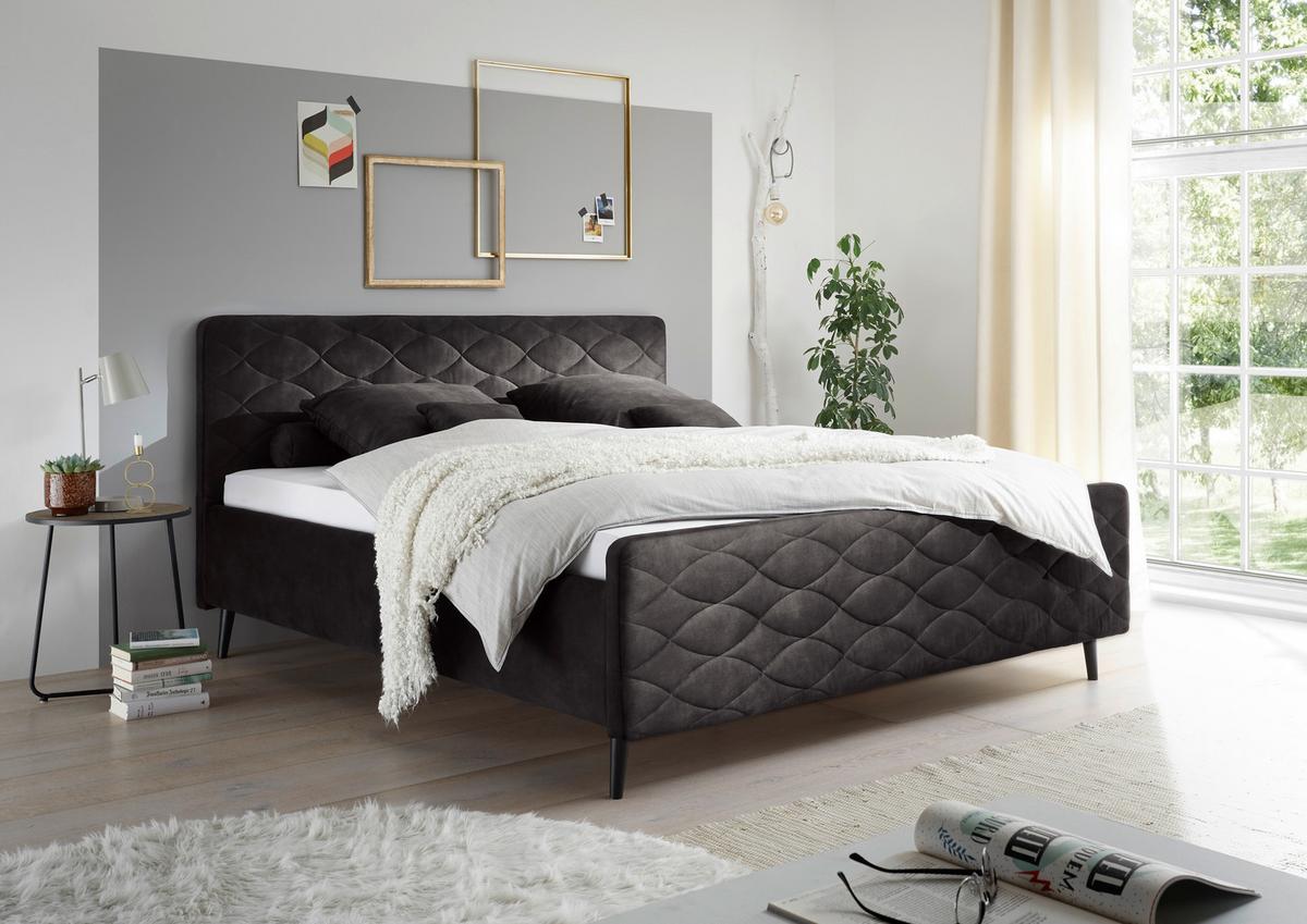 Polsterbett Mario A 180x200 Dunkelbraun - Dunkelgrau, Basics, Holzwerkstoff/Textil (180/200cm) - MID.YOU