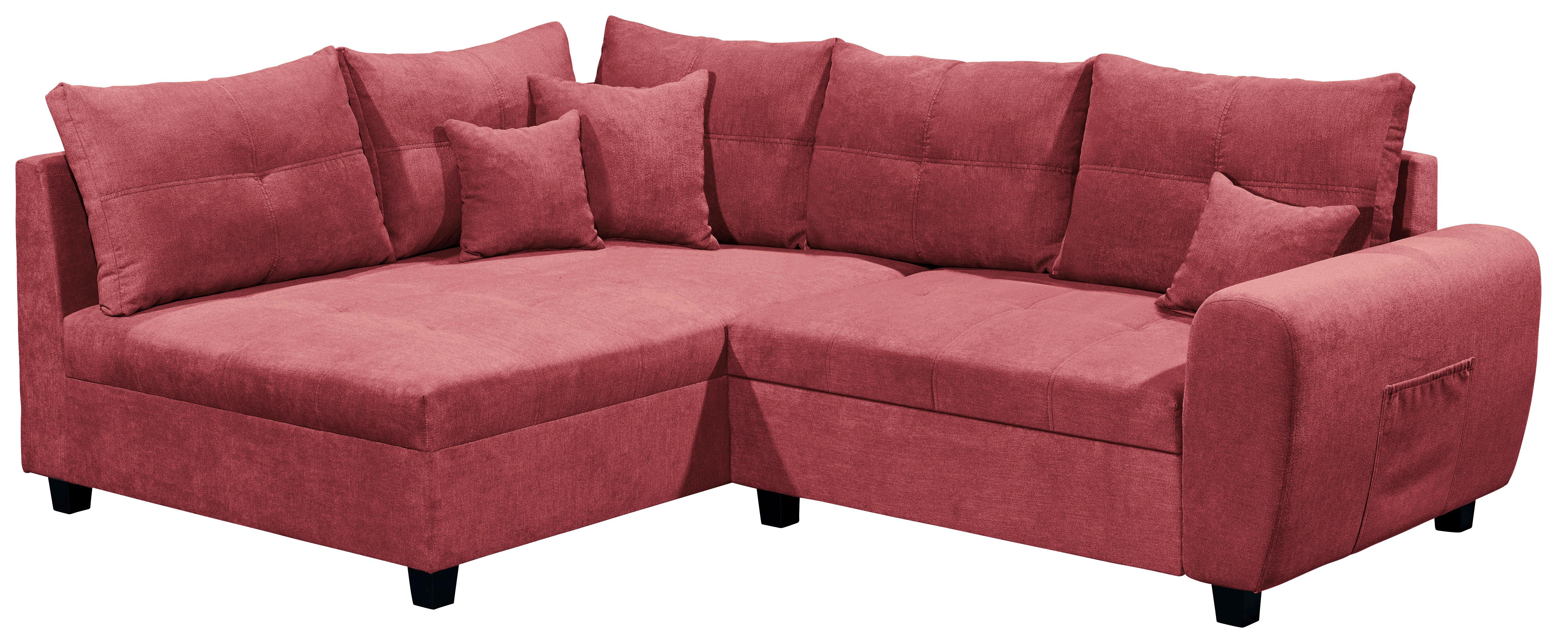 Ecksofa mit Schlaffunktion + Kissen Lea, Polyester-Nylon - Beere/Schwarz, Basics, Holzwerkstoff/Textil (176/248cm) - MID.YOU
