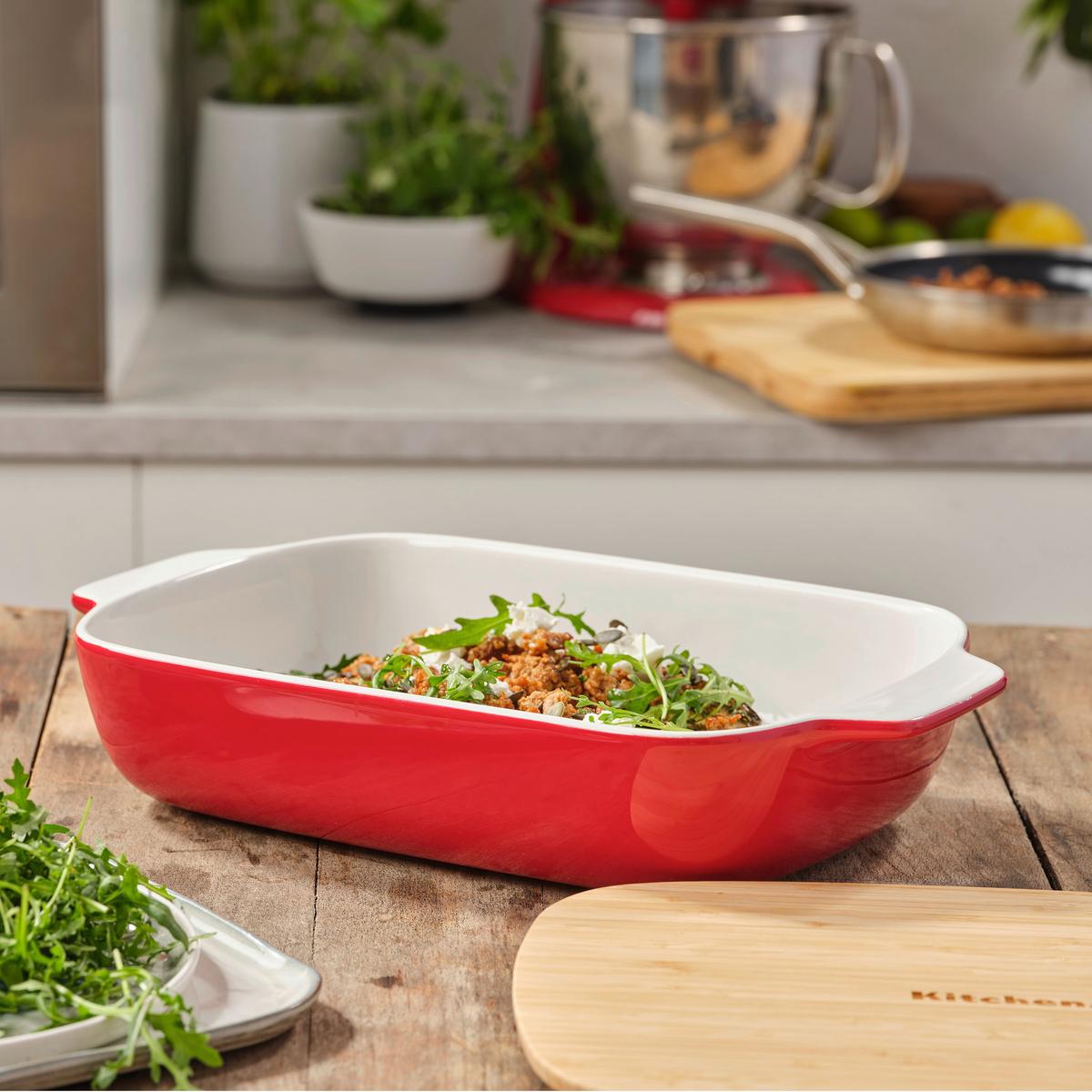 Auflaufform Stoneware Rot/weiß B: 24 Cm - Rot/Weiß, Basics, Naturmaterialien/Keramik (24cm) - Kitchenaid