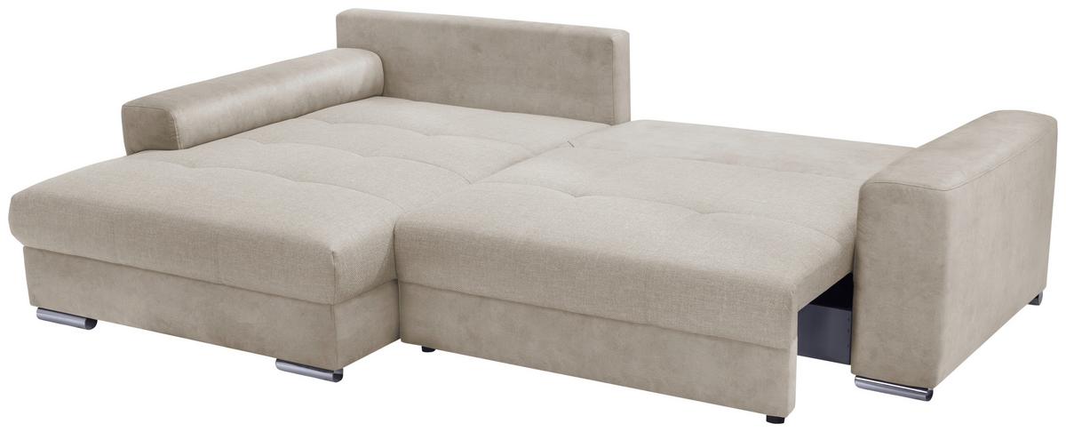 Ecksofa Larnaca, Beige Schenkel: 177x269 Cm - Chromfarben/Beige, Design, Textil (177/269cm) - Livetastic