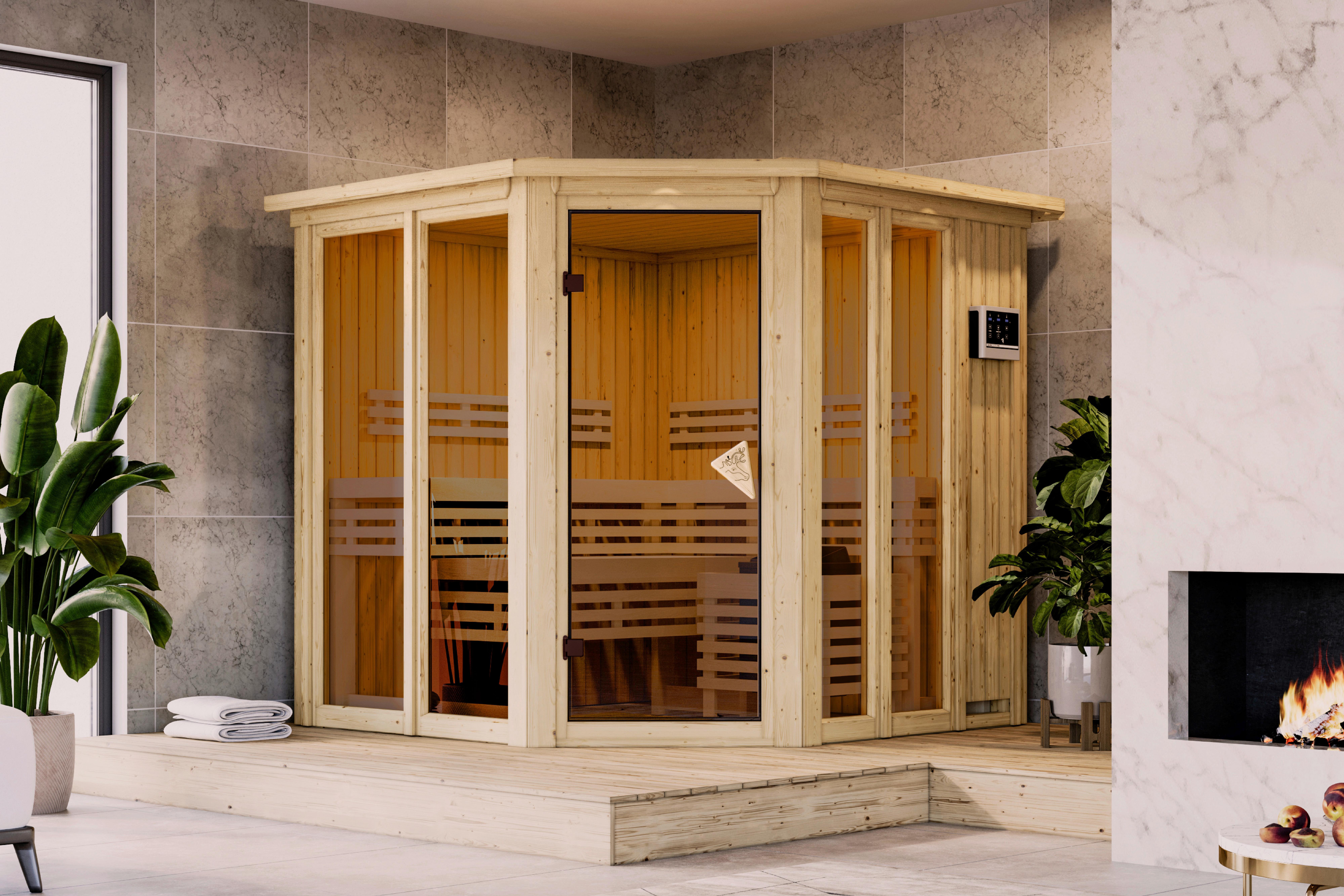 Sauna Kea 1 210/202/210 cm - Fichtefarben, Basics, Holz (210/202/210cm)