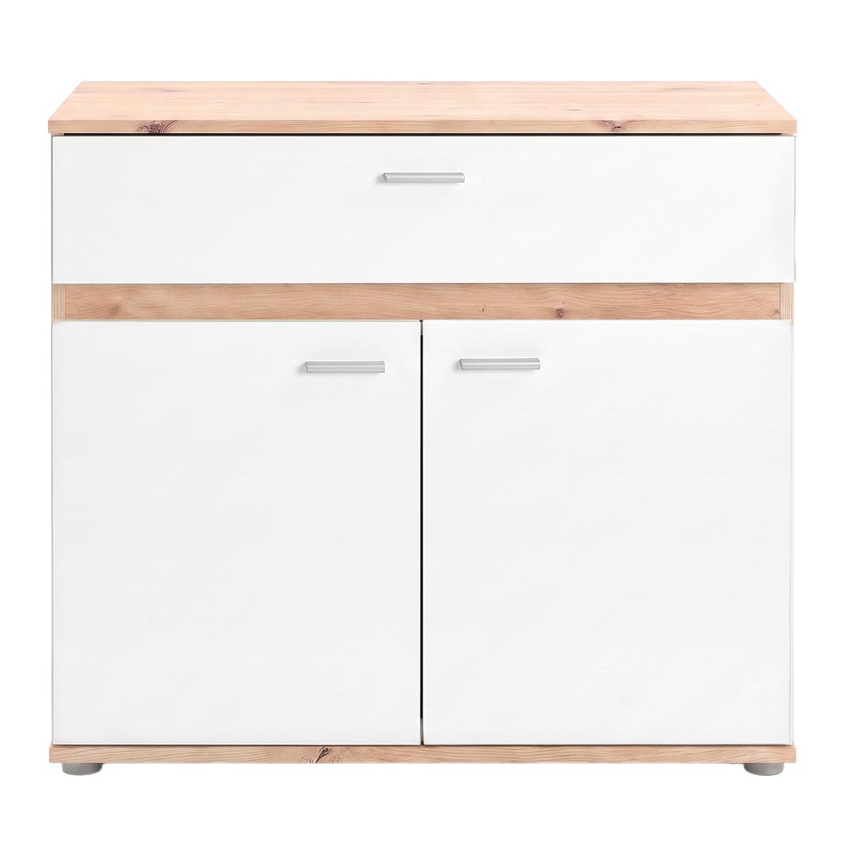 Kommode Carmen 2 Weiß/Eichefarben B: 80,2 cm - Eichefarben/Silberfarben, Trend, Holzwerkstoff (80,2/80/35cm) - Based