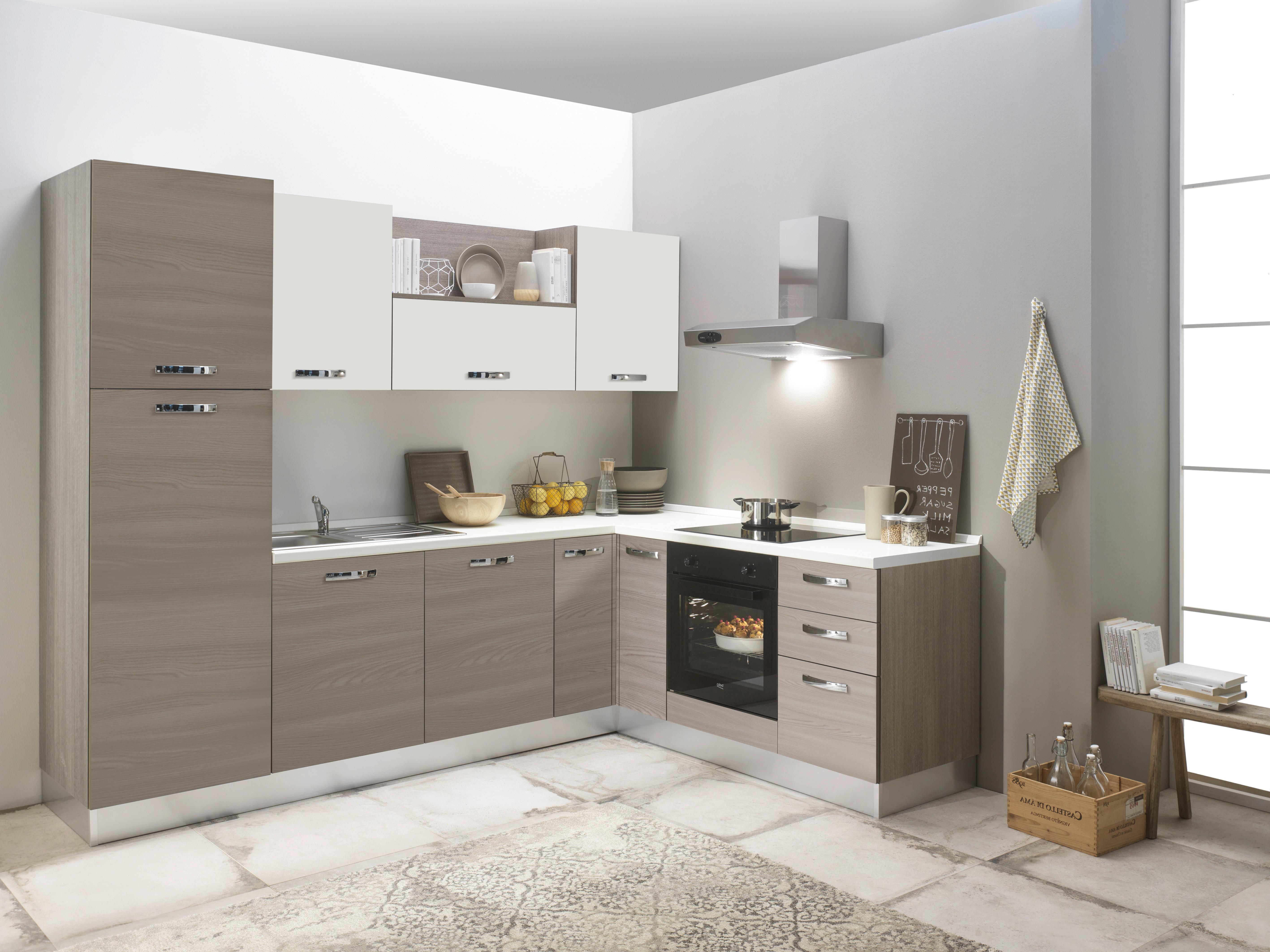 Eckküche Sofia mit Geräten 270x195 cm Creme/Ulmefarben