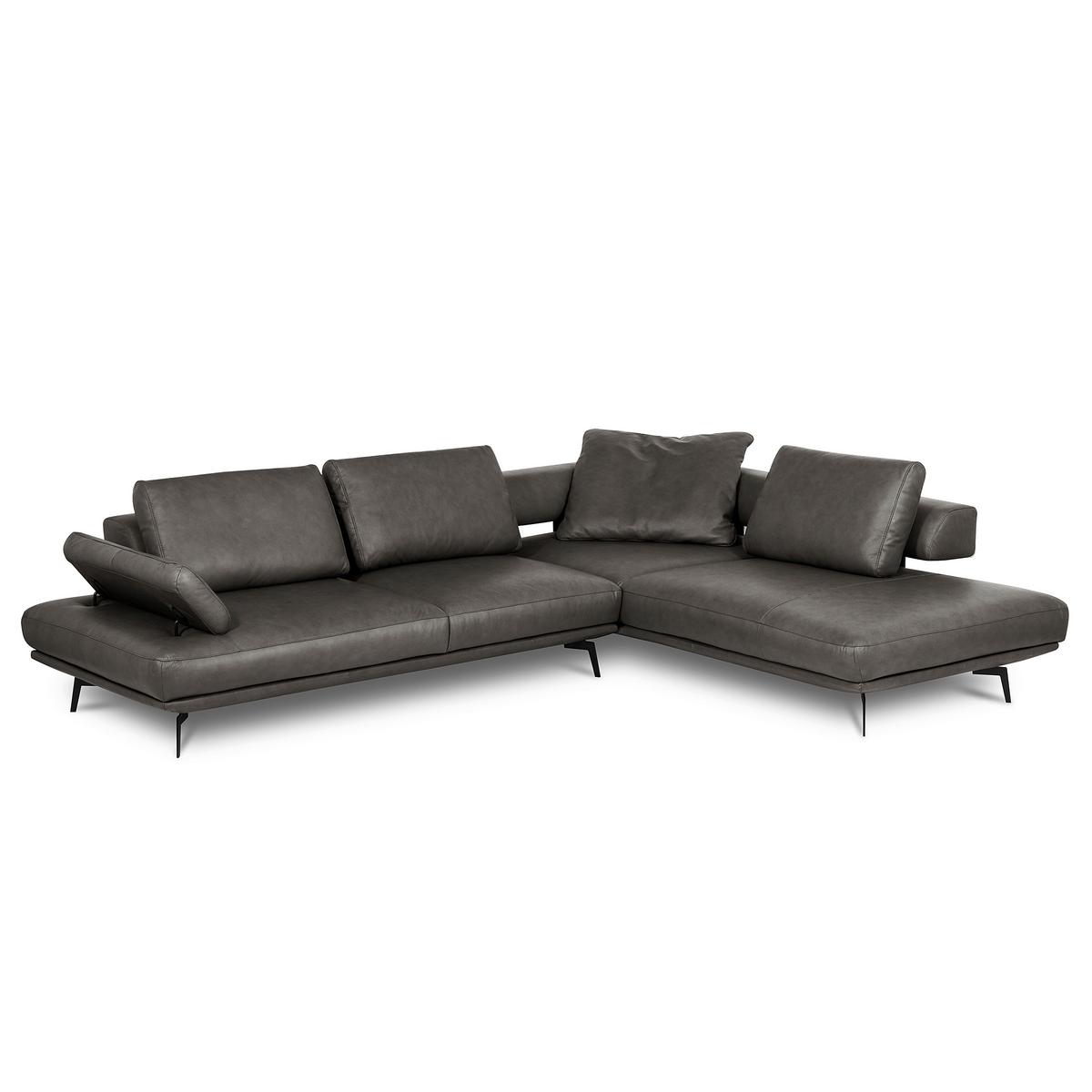 Ecksofa Como Echtleder Anthrazit 306x237 - Anthrazit/Schwarz, Design, Leder (306/237cm) - Livetastic