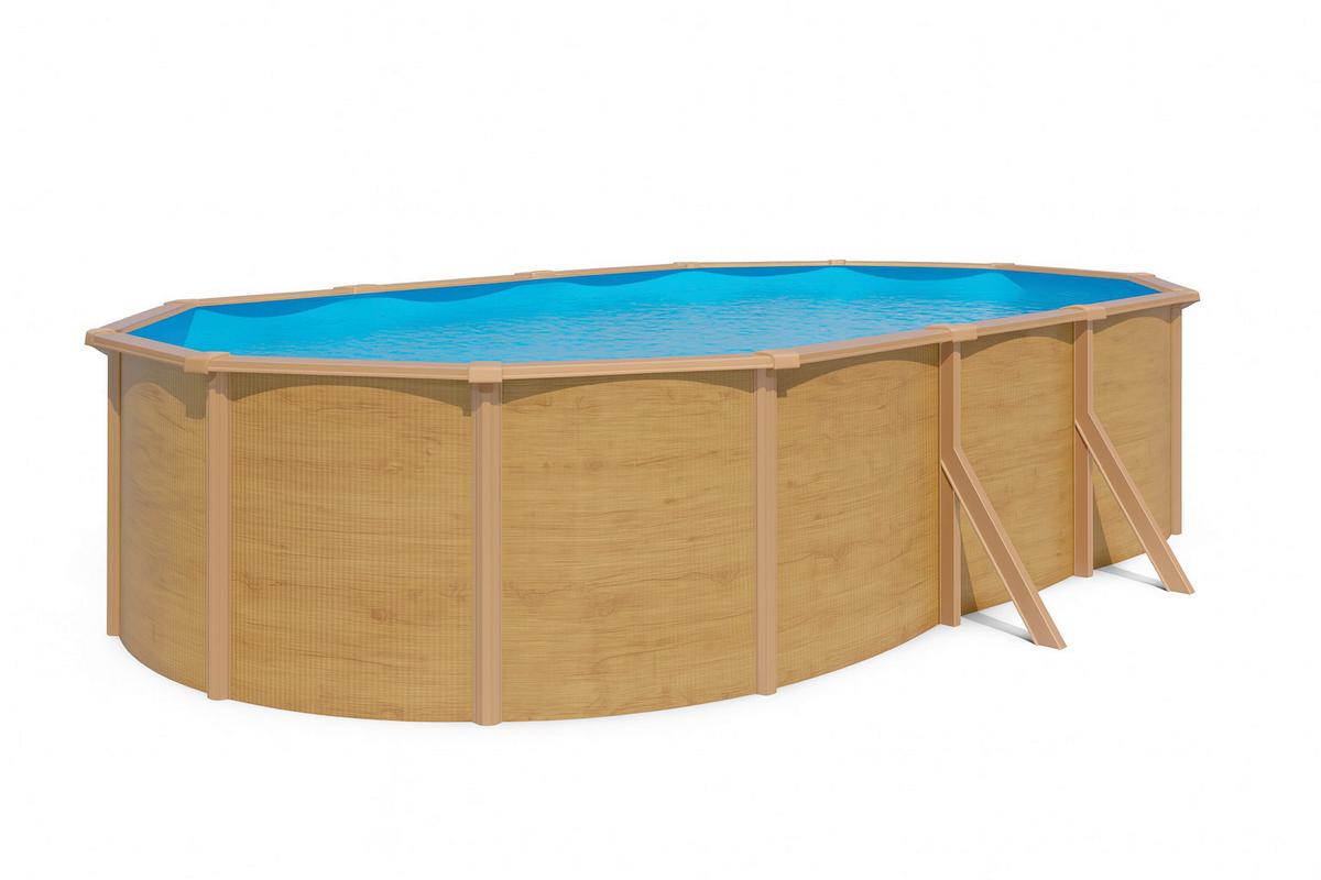 Pool-Set Steely De Luxe Wood 3-teilig, Laufruhige Pumpe - Hellbraun/Hellblau, Basics, Metall (635/390/120cm)
