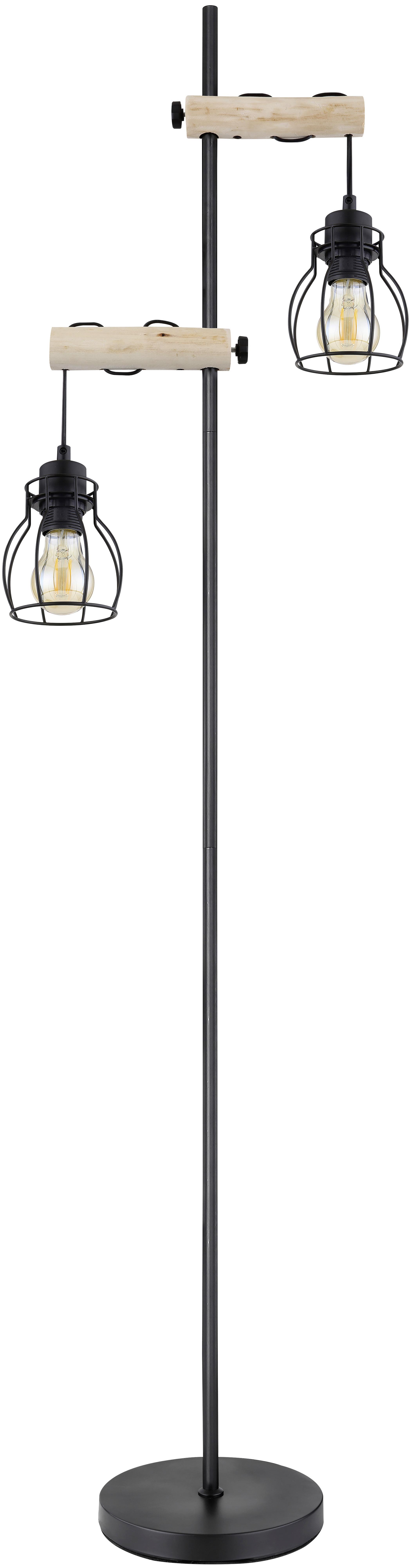 Stojacia Lampa Aaliyah, Bez 2x E27 Max. 40w - prírodné farby/čierna, Romantický / Vidiecky, kov/drevo (23/150cm) - Modern Living