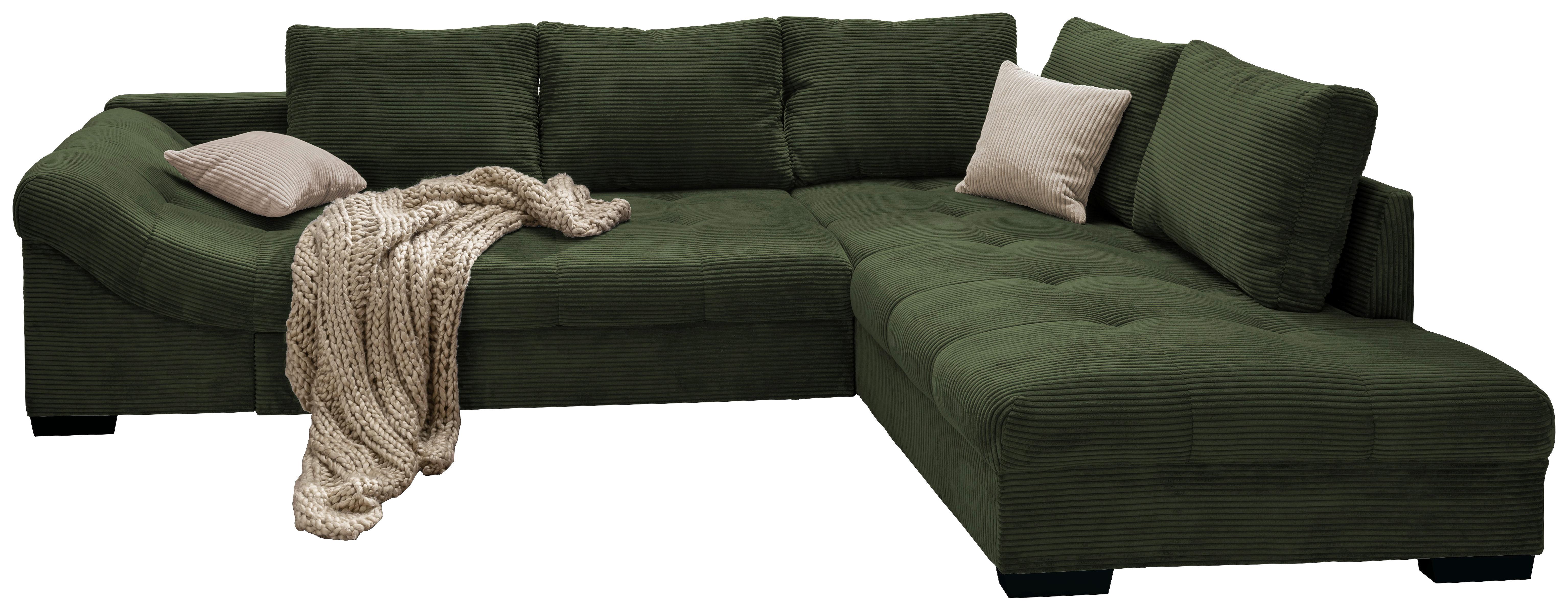 Rohová sedačka ALVITO, pravá, tmavě zelený manšestr - černá/tmavě zelená, Design, dřevo/textil (298/202cm) - P & B