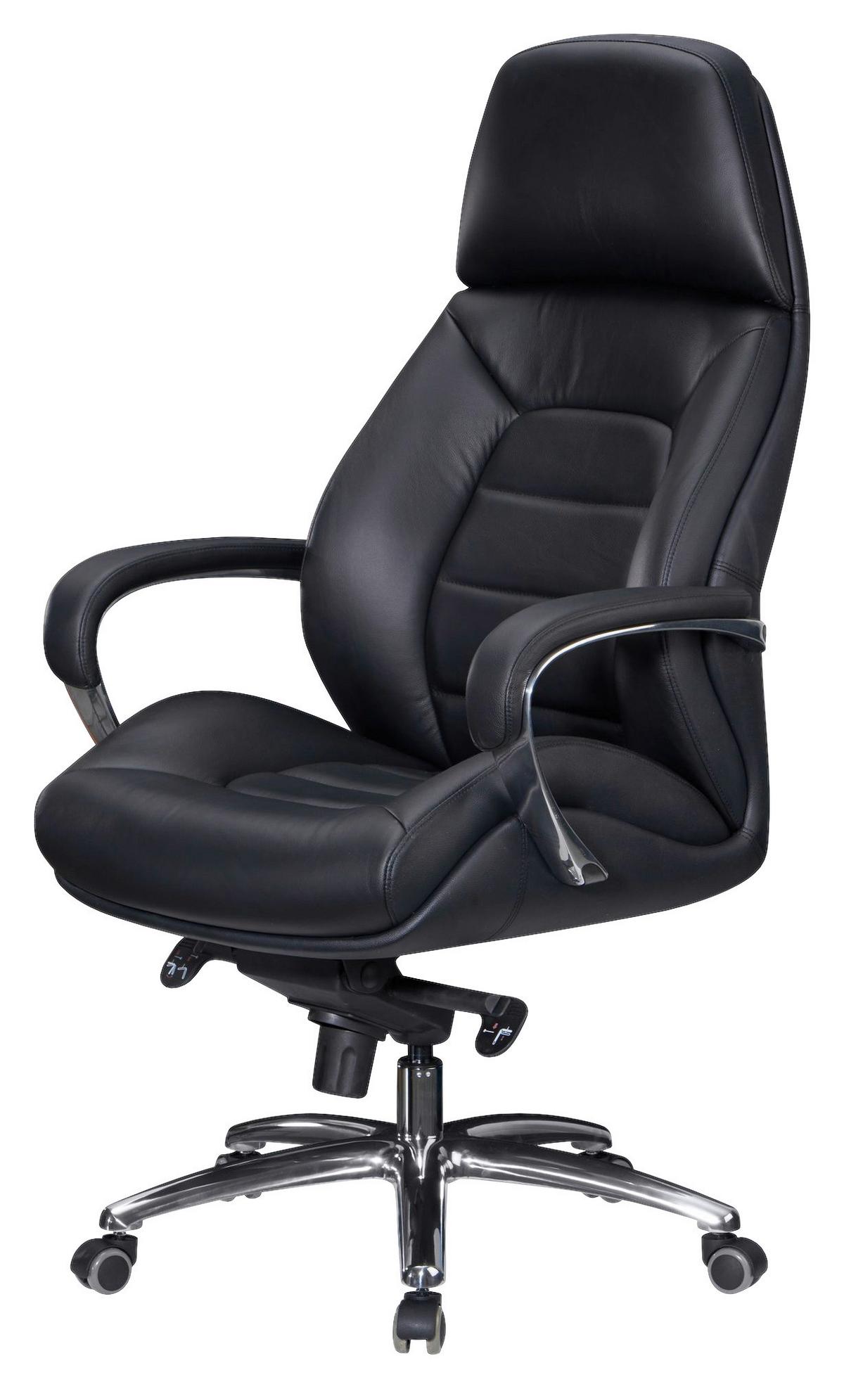 Chefsessel Amstyle Mit Armstützen Schwarz Bis 120 Kg - Alufarben/Schwarz, MODERN, Leder/Kunststoff (67/140/67cm) - MID.YOU