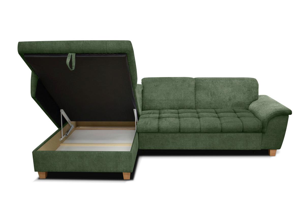Ecksofa Mit Schlaffunktion & Bettkasten Franzi Grün - Eichefarben/Grün, KONVENTIONELL, Textil (170/279cm) - MID.YOU