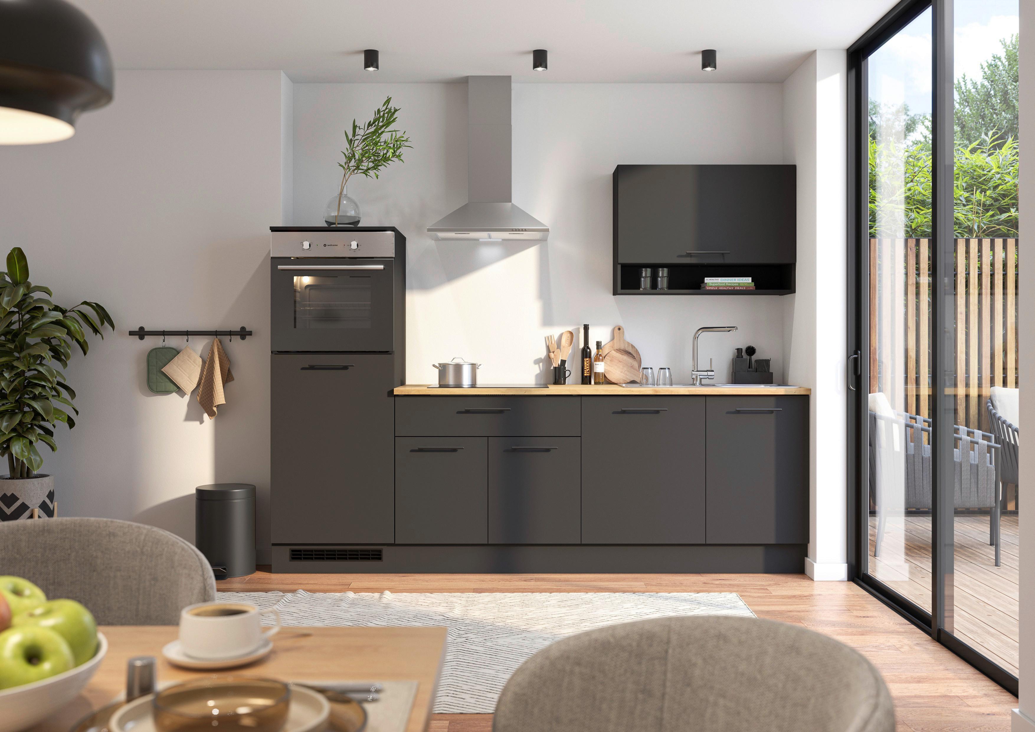 Küchenblock Berlin Schwarz/Eiche Dekor B: 260 cm - Schwarz/Eiche Artisan, Design, Holzwerkstoff (260cm) - MID.YOU